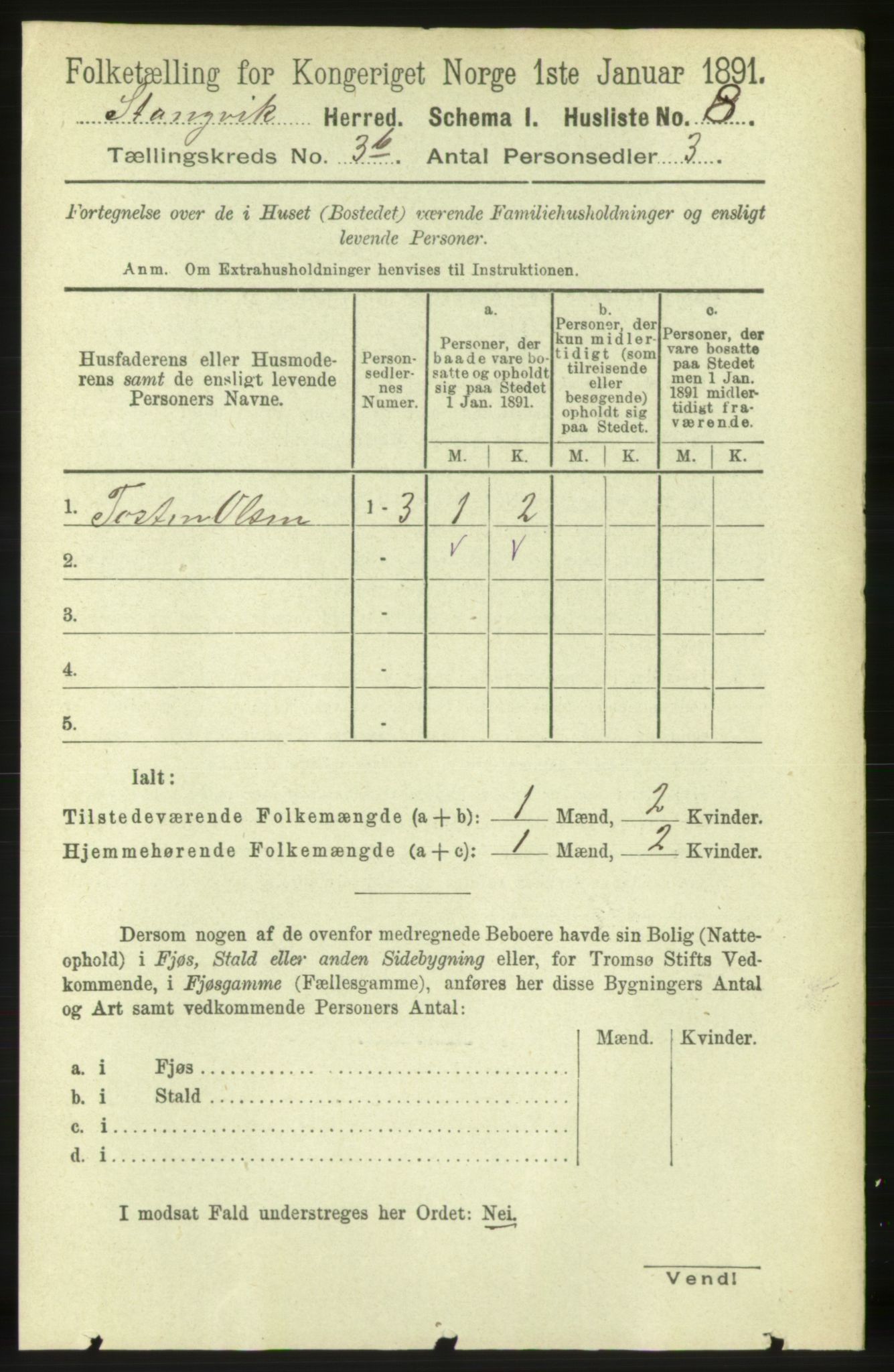 RA, 1891 census for 1564 Stangvik, 1891, p. 1444