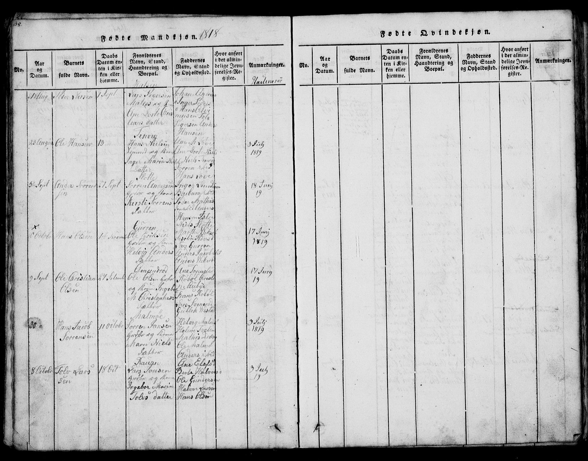 Tjølling kirkebøker, SAKO/A-60/G/Ga/L0001: Parish register (copy) no. 1, 1814-1835, p. 38