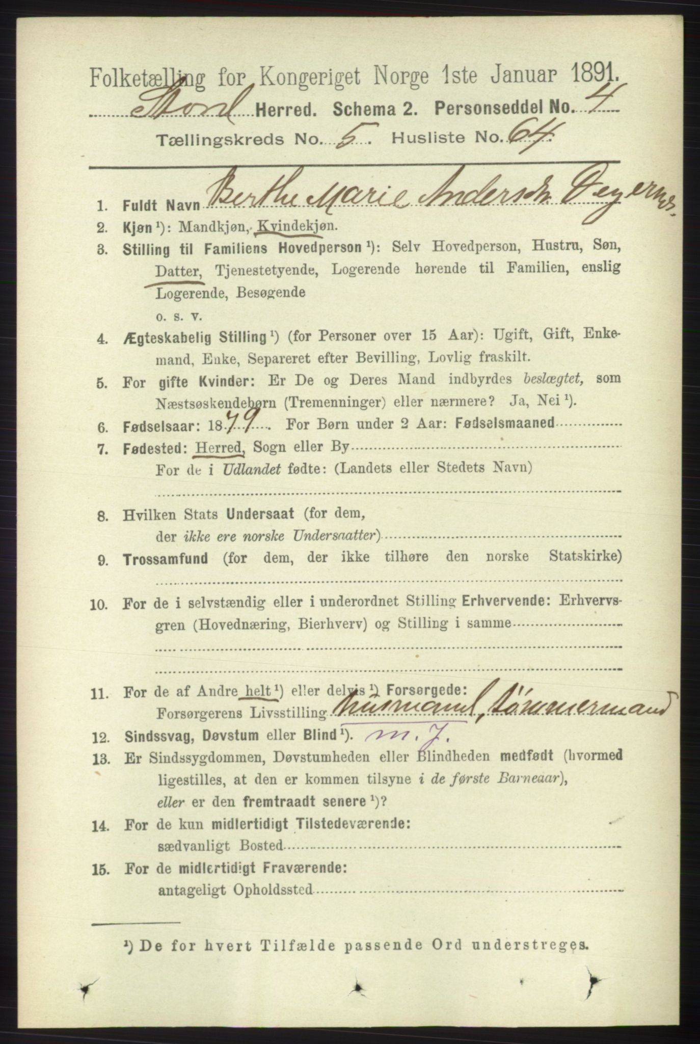 RA, 1891 census for 1221 Stord, 1891, p. 2018