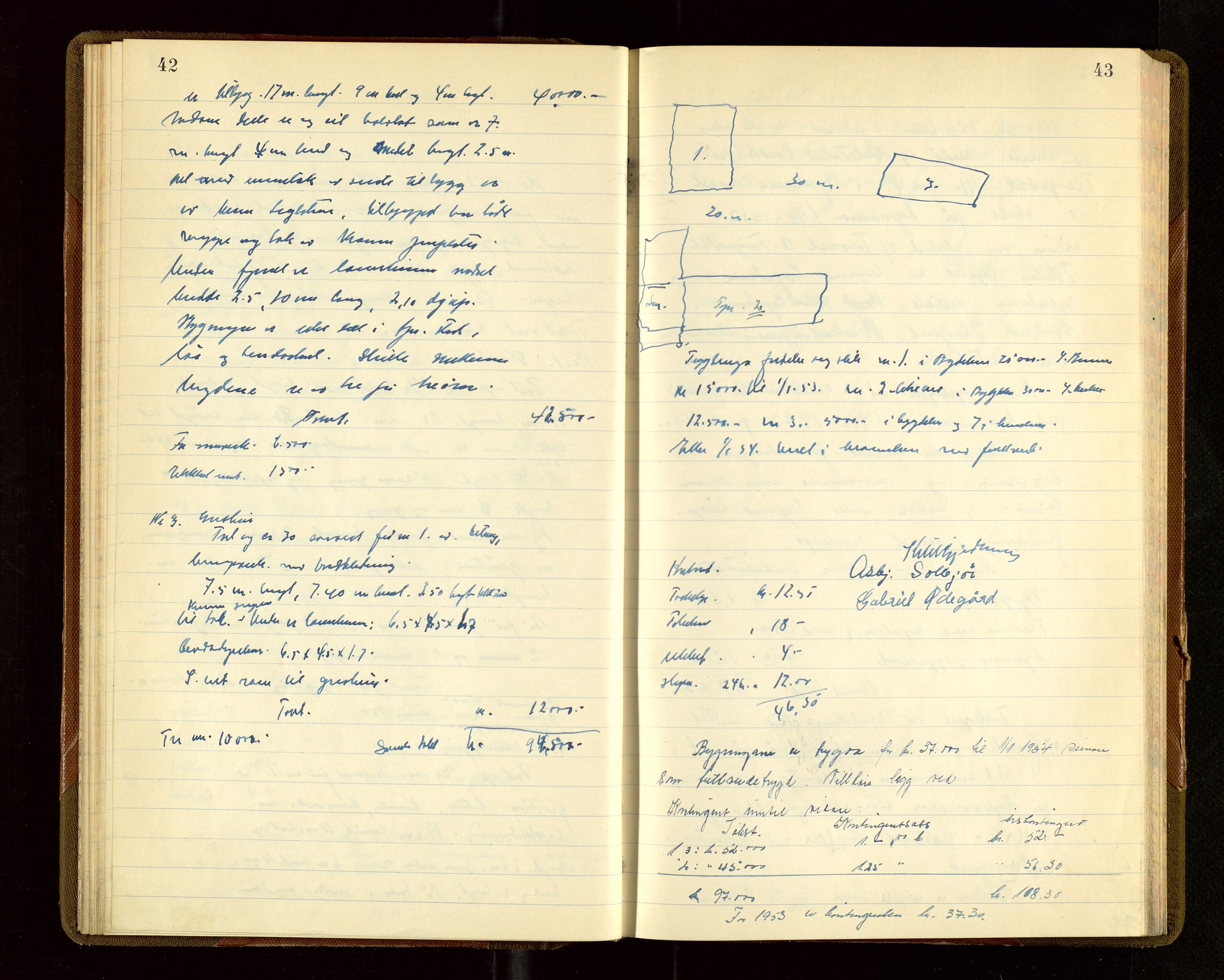 Bjerkreim lensmannskontor, AV/SAST-A-100090/Goa/L0003: Branntakstprotokoll, 1952-1955, p. 42-43