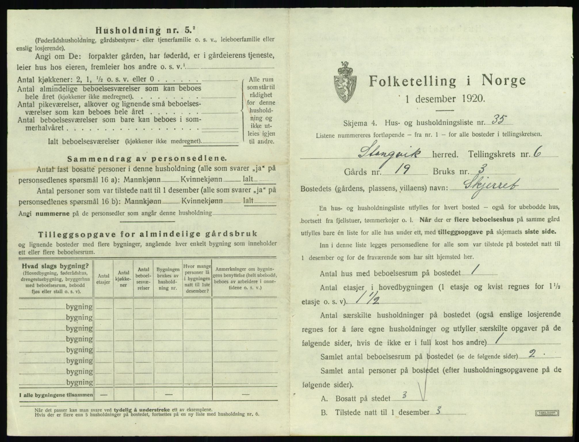 SAT, 1920 census for Stangvik, 1920, p. 626