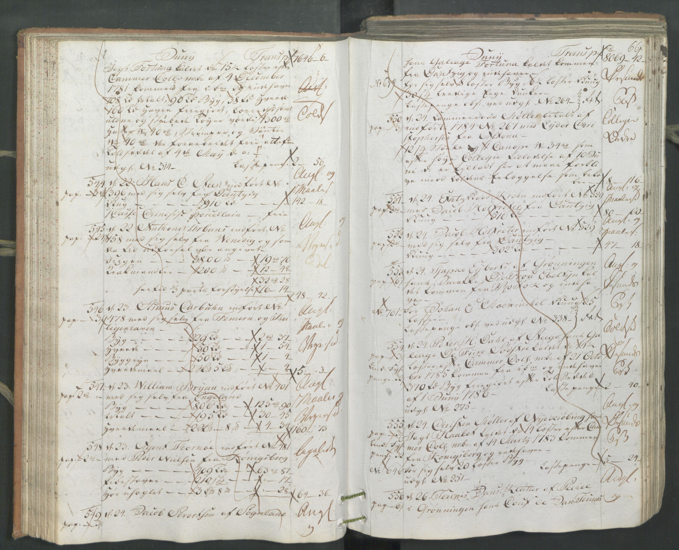 Generaltollkammeret, tollregnskaper, AV/RA-EA-5490/R26/L0222/0001: Tollregnskaper Bergen A / Inngående hovedtollbok, 1786, p. 65b-66a
