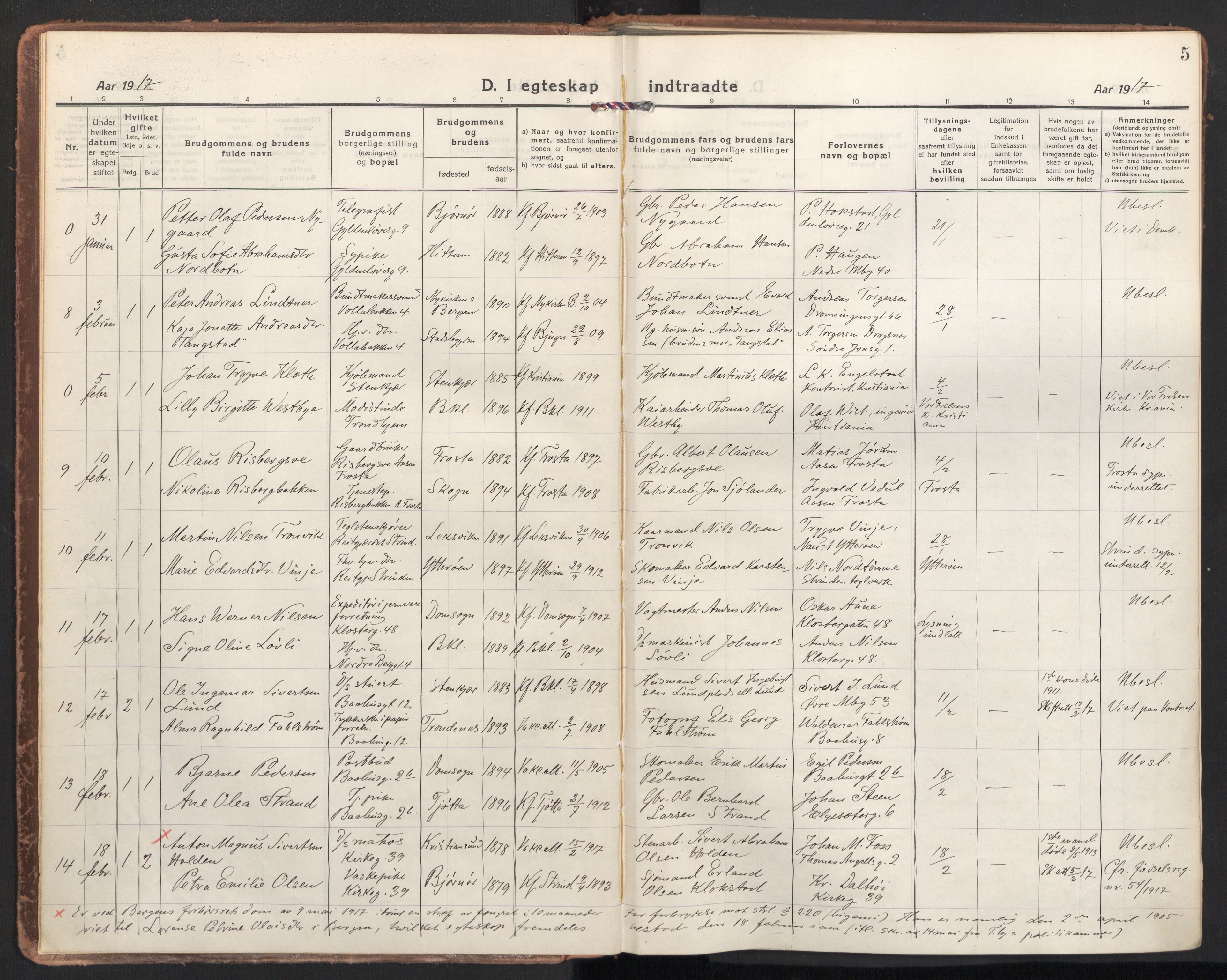 Ministerialprotokoller, klokkerbøker og fødselsregistre - Sør-Trøndelag, SAT/A-1456/604/L0206: Parish register (official) no. 604A26, 1917-1931, p. 5