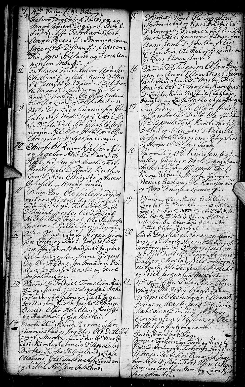 Gjerstad sokneprestkontor, SAK/1111-0014/F/Fb/Fba/L0001: Parish register (copy) no. B 1, 1797-1816, p. 44-45