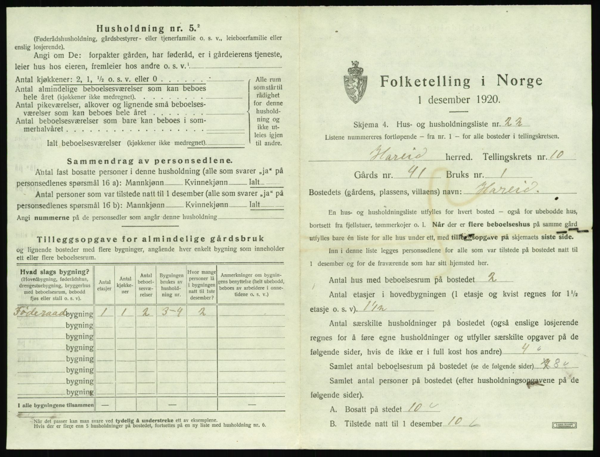 SAT, 1920 census for Hareid, 1920, p. 523