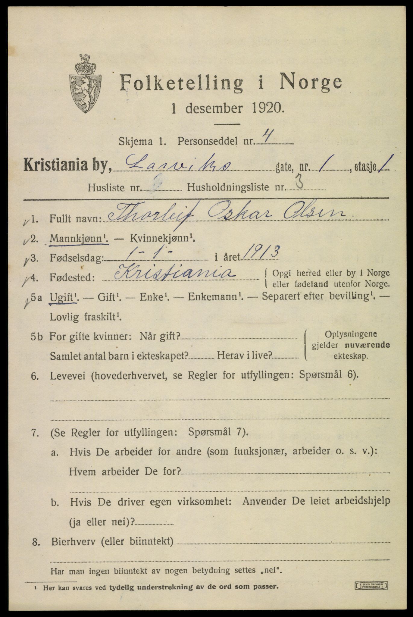 SAO, 1920 census for Kristiania, 1920, p. 361421