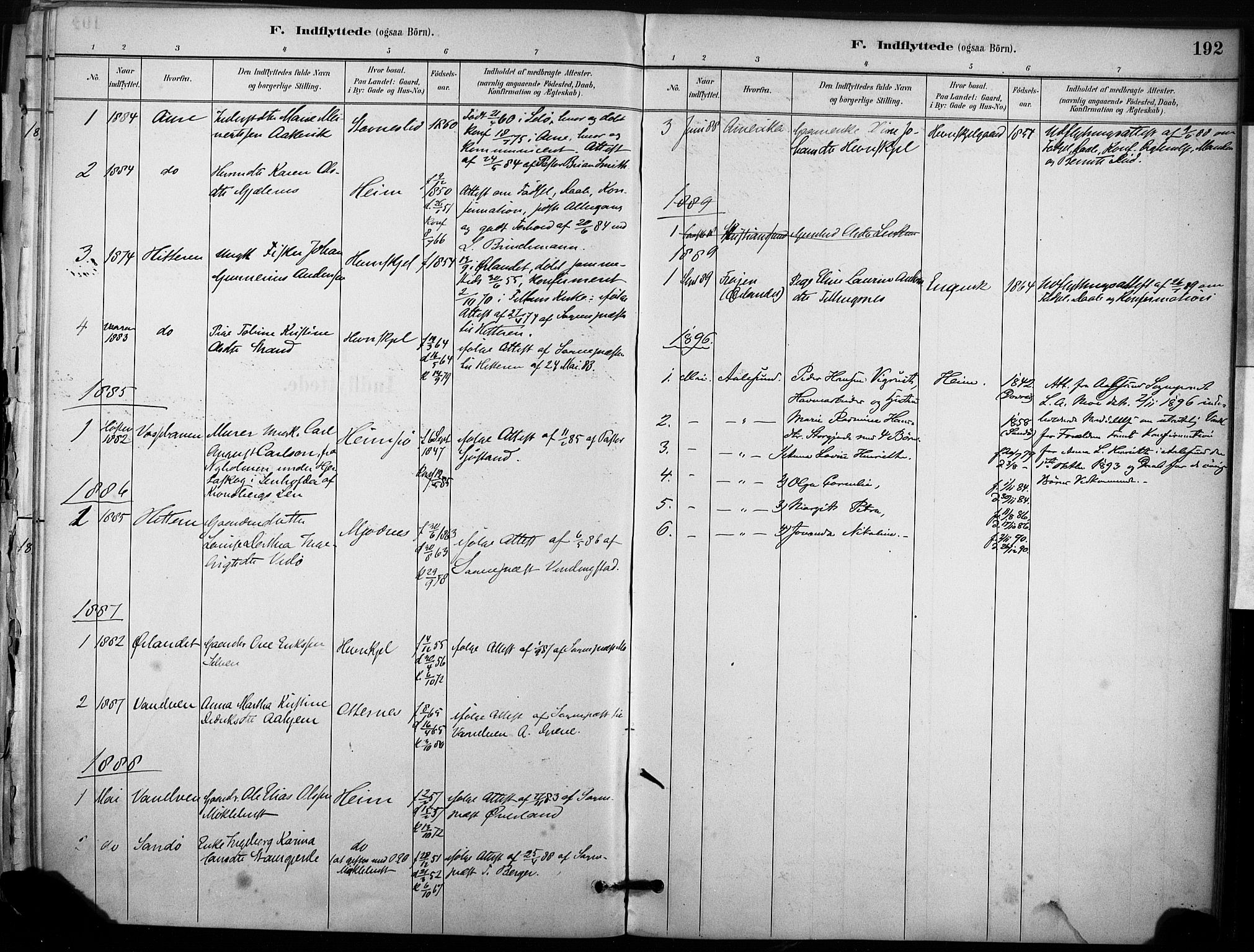 Ministerialprotokoller, klokkerbøker og fødselsregistre - Sør-Trøndelag, SAT/A-1456/633/L0518: Parish register (official) no. 633A01, 1884-1906, p. 192