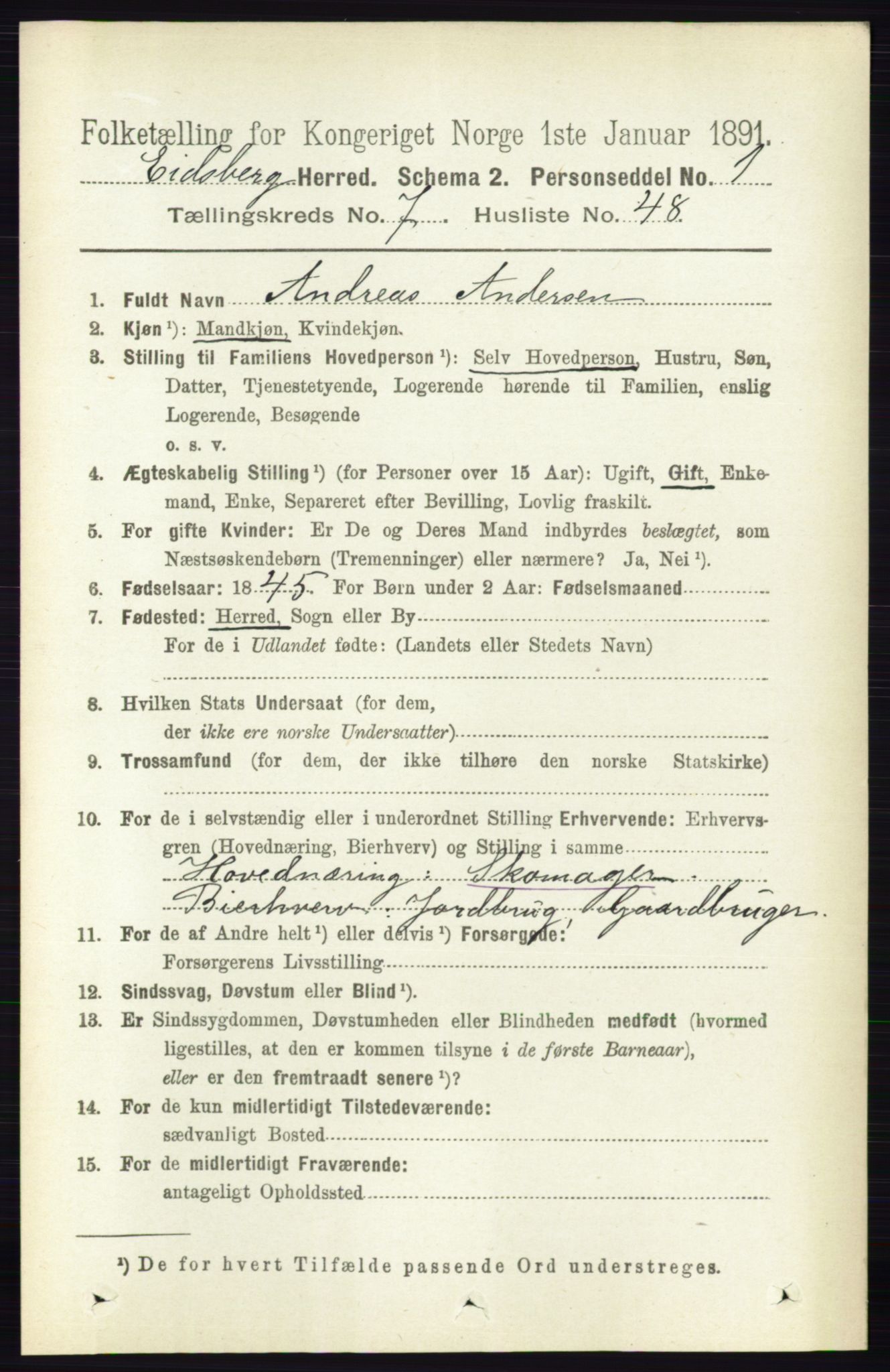 RA, 1891 census for 0125 Eidsberg, 1891, p. 4412