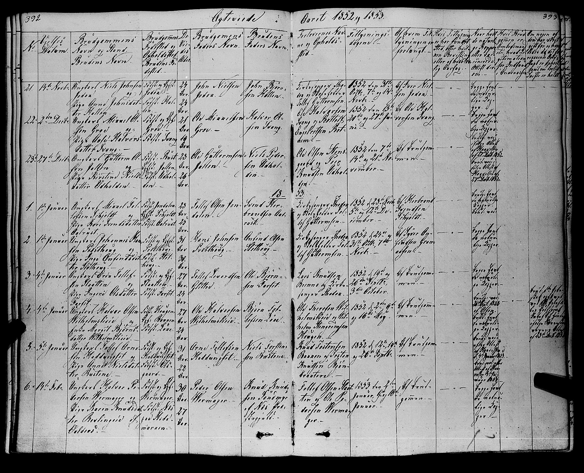 Gol kirkebøker, AV/SAKO-A-226/F/Fa/L0002: Parish register (official) no. I 2, 1837-1863, p. 392-393