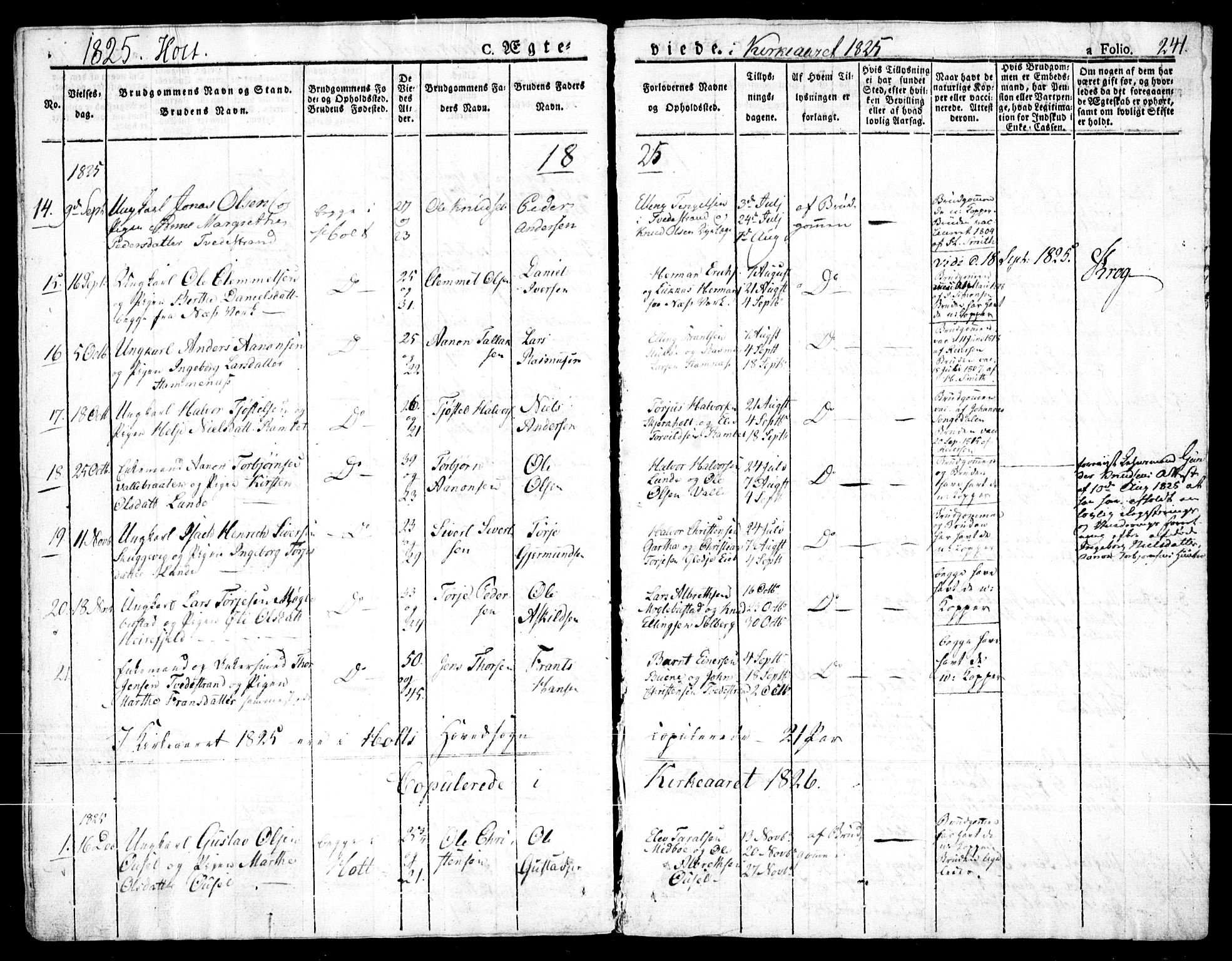 Holt sokneprestkontor, AV/SAK-1111-0021/F/Fa/L0006: Parish register (official) no. A 6, 1820-1835, p. 241