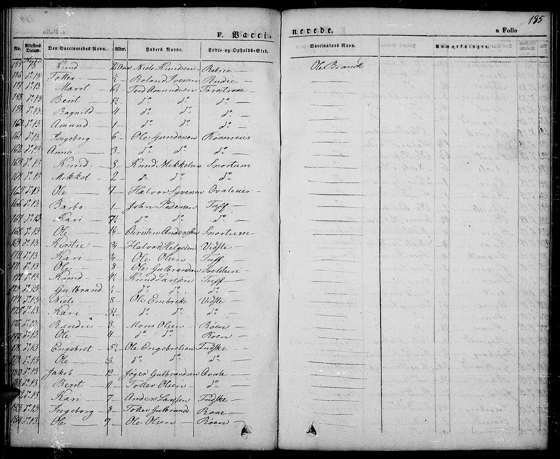 Slidre prestekontor, SAH/PREST-134/H/Ha/Haa/L0003: Parish register (official) no. 3, 1831-1843, p. 185
