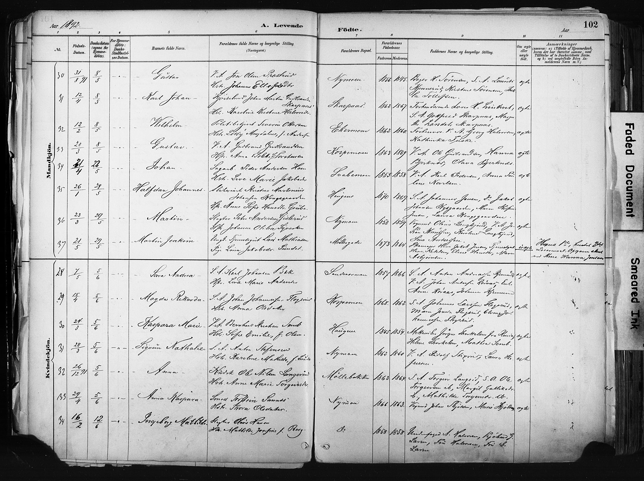 Kongsberg kirkebøker, AV/SAKO-A-22/F/Fb/L0002: Parish register (official) no. II 2, 1886-1896, p. 102