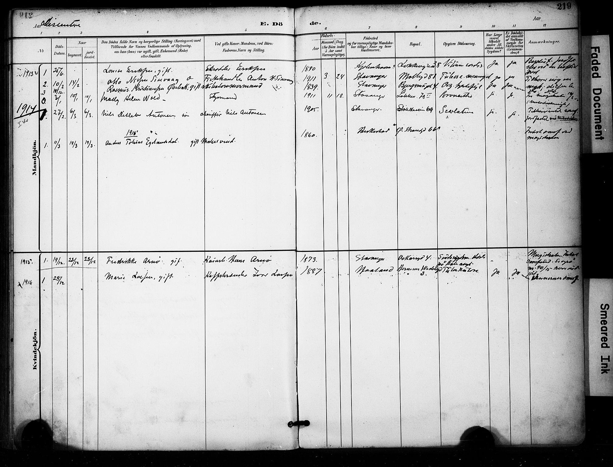 Domkirken sokneprestkontor, AV/SAST-A-101812/001/30/30BA/L0032: Parish register (official) no. A 31, 1896-1917, p. 219