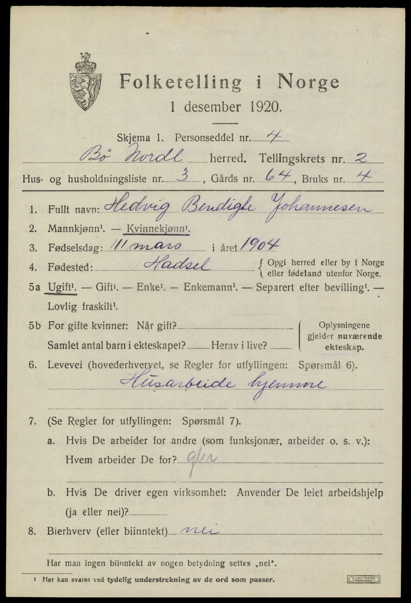 SAT, 1920 census for Bø, 1920, p. 2328