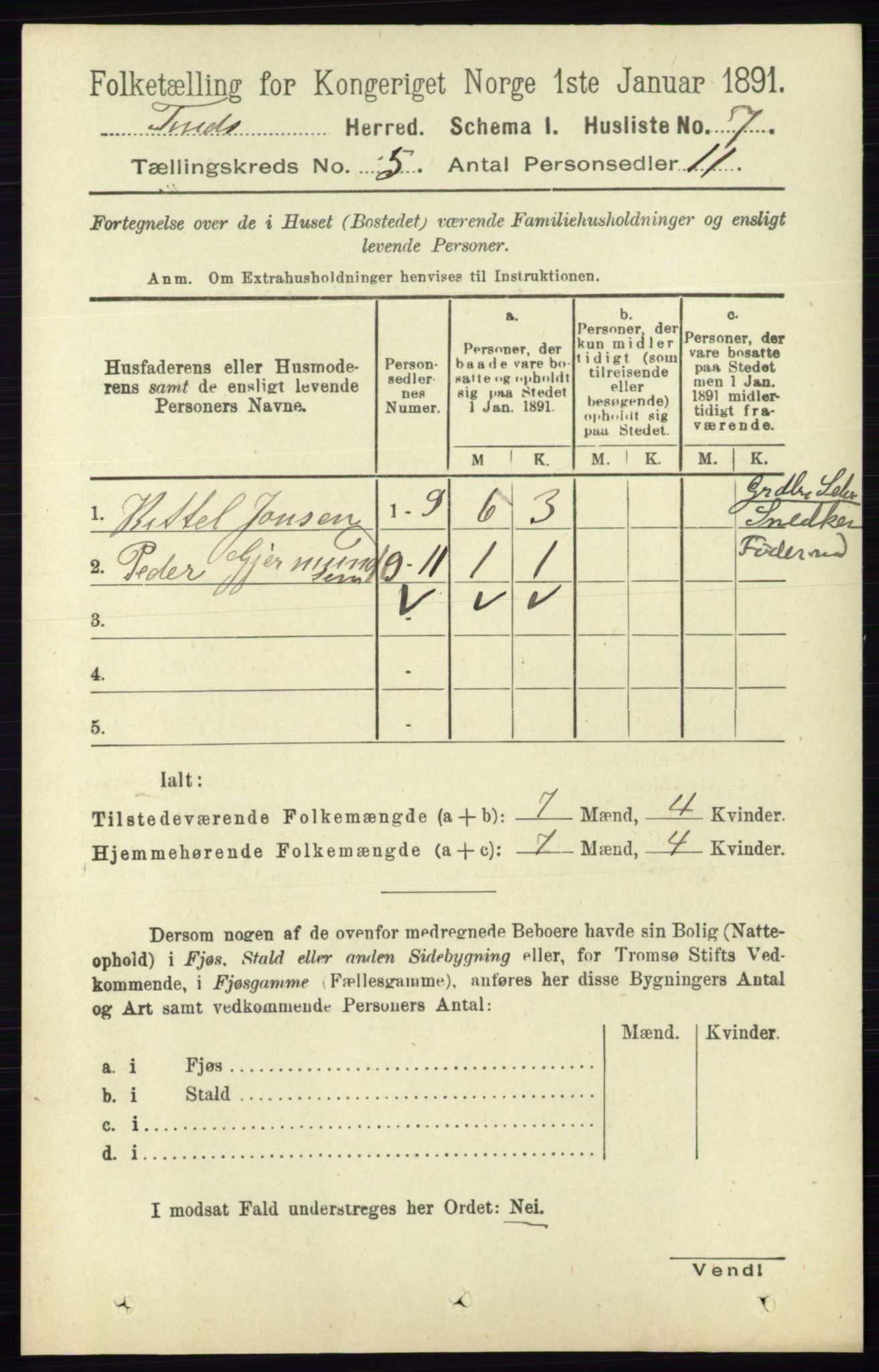 RA, 1891 census for 0826 Tinn, 1891, p. 980