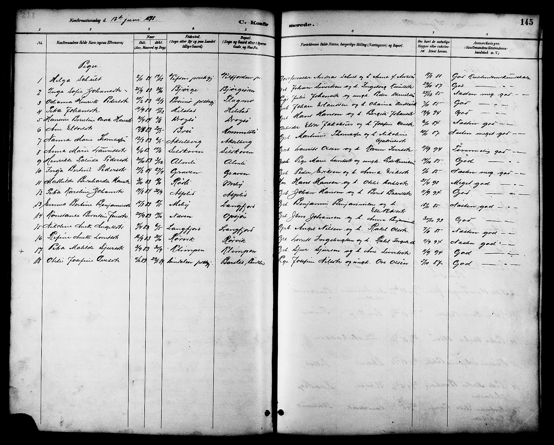 Ministerialprotokoller, klokkerbøker og fødselsregistre - Nordland, AV/SAT-A-1459/814/L0230: Parish register (copy) no. 814C03, 1884-1911, p. 145