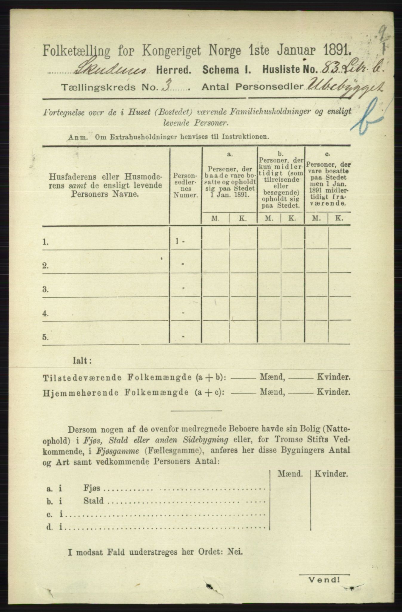 RA, 1891 census for 1150 Skudenes, 1891, p. 3995