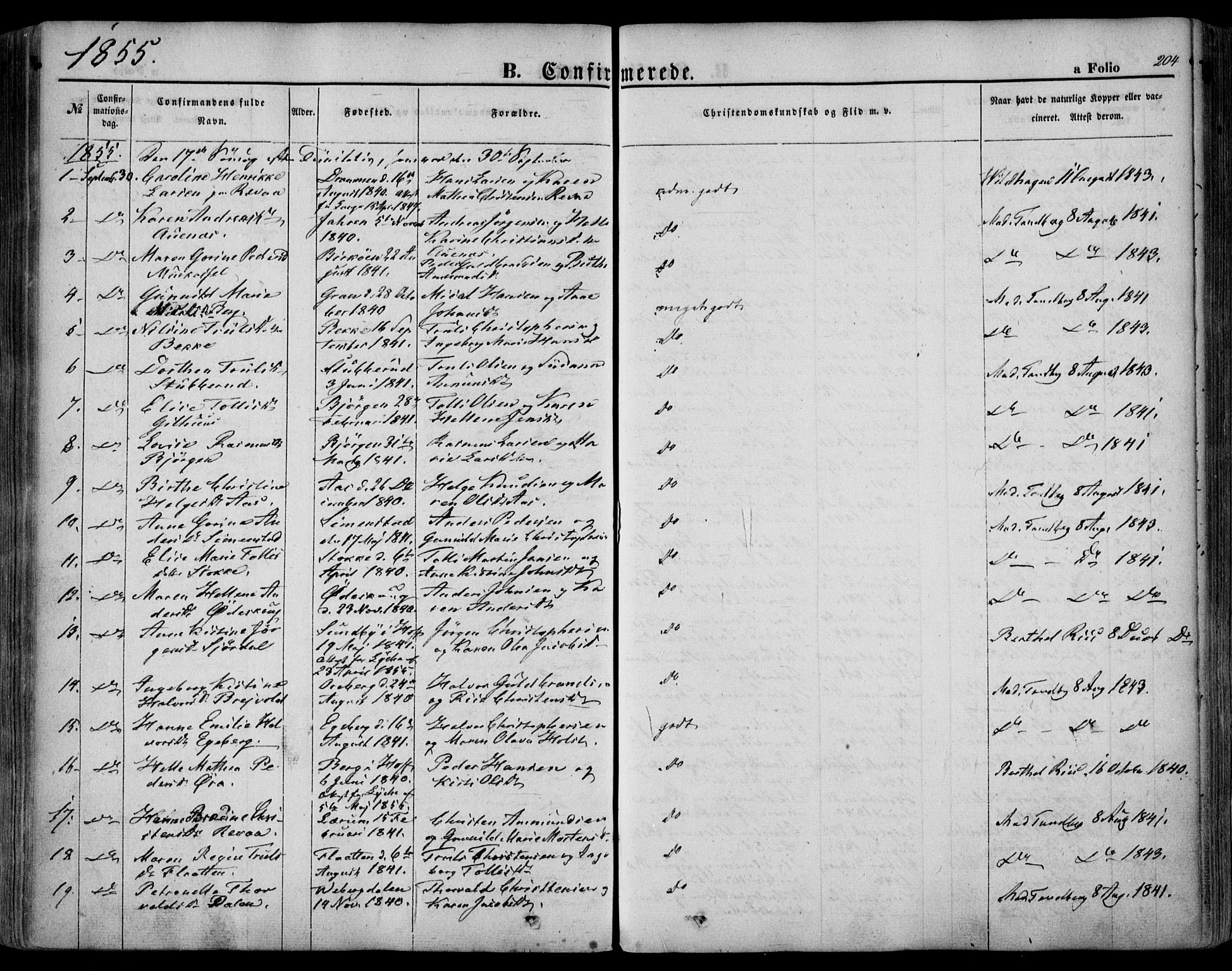 Sande Kirkebøker, SAKO/A-53/F/Fa/L0004: Parish register (official) no. 4, 1847-1864, p. 204