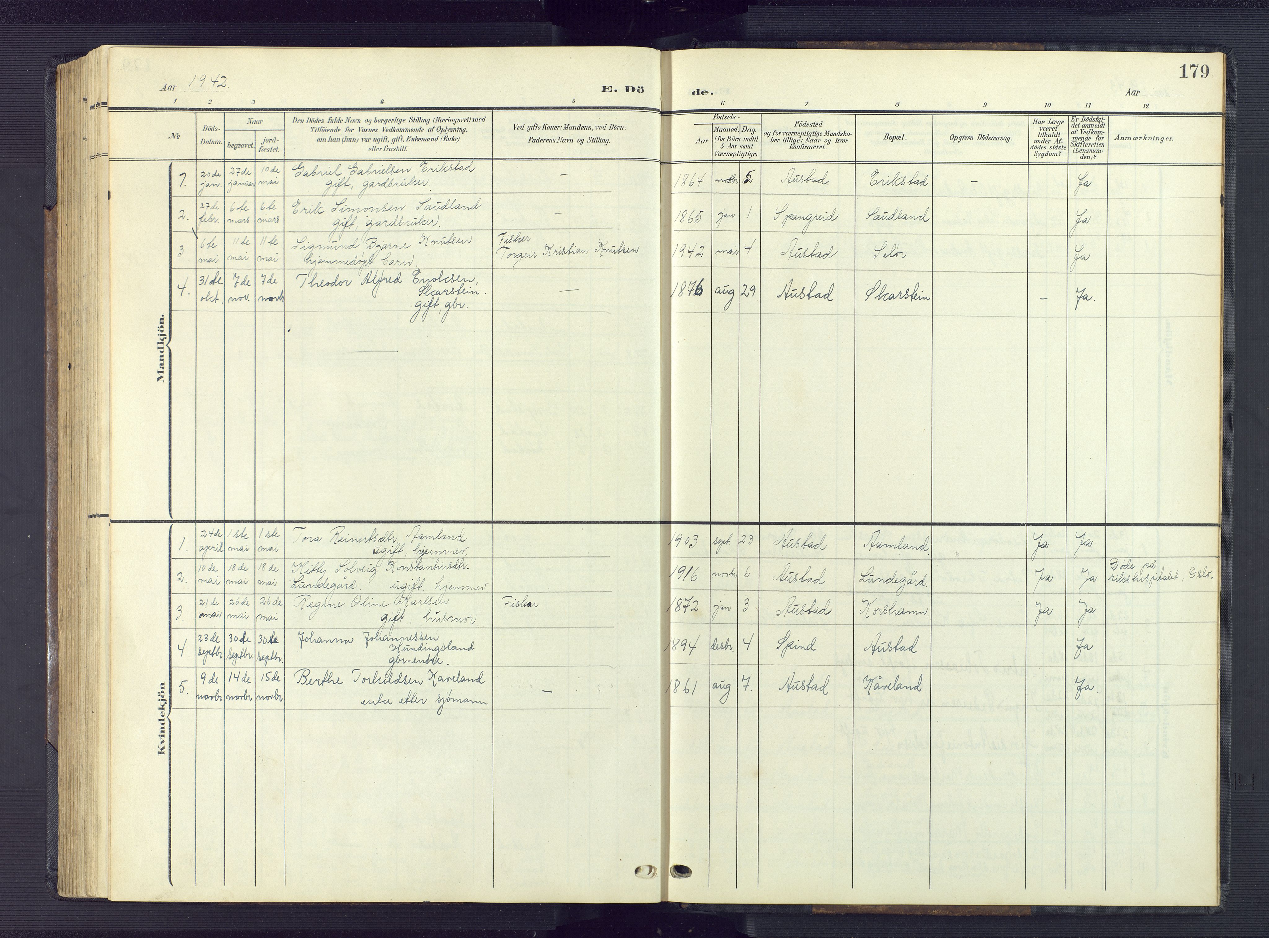 Lyngdal sokneprestkontor, AV/SAK-1111-0029/F/Fb/Fba/L0004: Parish register (copy) no. B 4, 1904-1950, p. 179