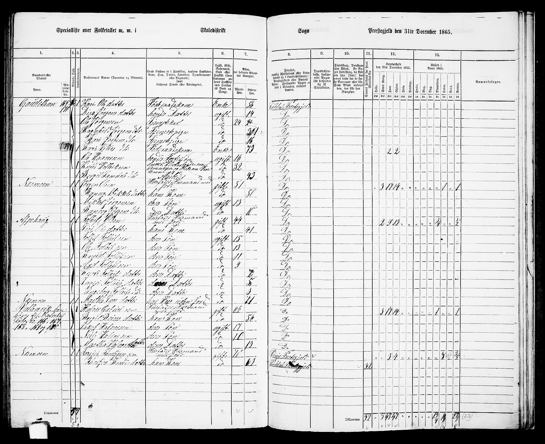 RA, 1865 census for Suldal, 1865, p. 107