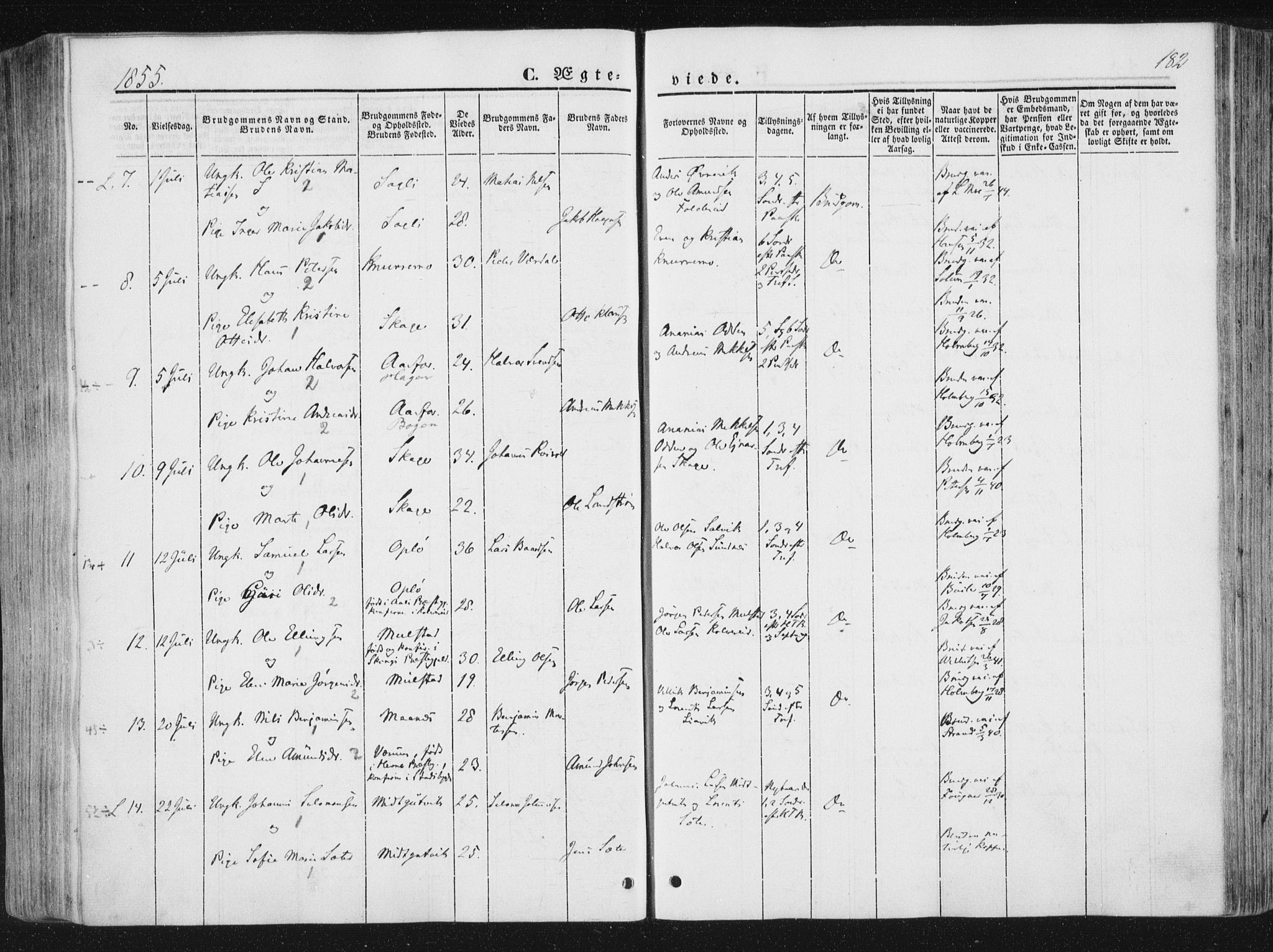 Ministerialprotokoller, klokkerbøker og fødselsregistre - Nord-Trøndelag, SAT/A-1458/780/L0640: Parish register (official) no. 780A05, 1845-1856, p. 182