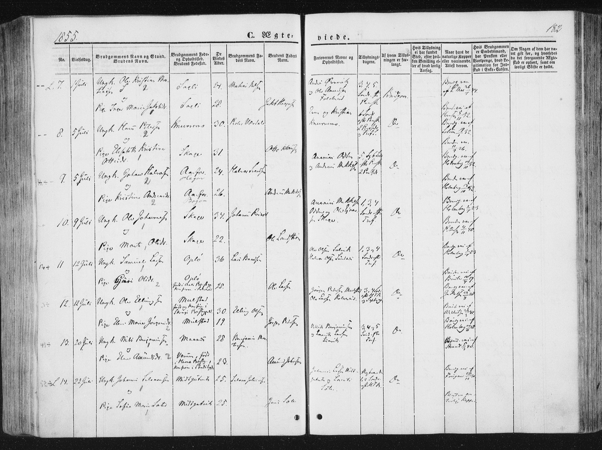 Ministerialprotokoller, klokkerbøker og fødselsregistre - Nord-Trøndelag, AV/SAT-A-1458/780/L0640: Parish register (official) no. 780A05, 1845-1856, p. 182