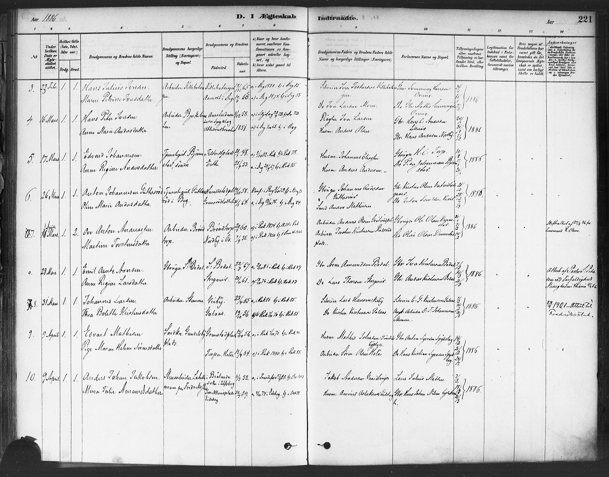 Rakkestad prestekontor Kirkebøker, AV/SAO-A-2008/F/Fa/L0012: Parish register (official) no. I 12, 1878-1893, p. 221