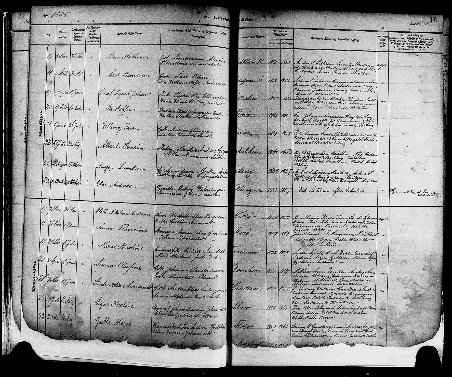 Kinn sokneprestembete, SAB/A-80801/H/Hab/Haba/L0002: Parish register (copy) no. A 2, 1882-1906, p. 16
