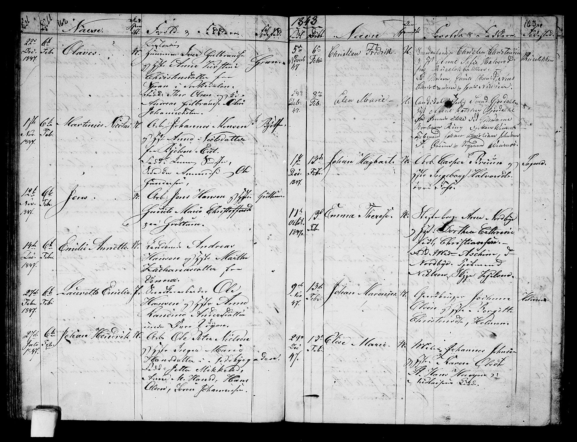 Aker prestekontor kirkebøker, SAO/A-10861/G/L0008: Parish register (copy) no. 8, 1845-1848, p. 162-163
