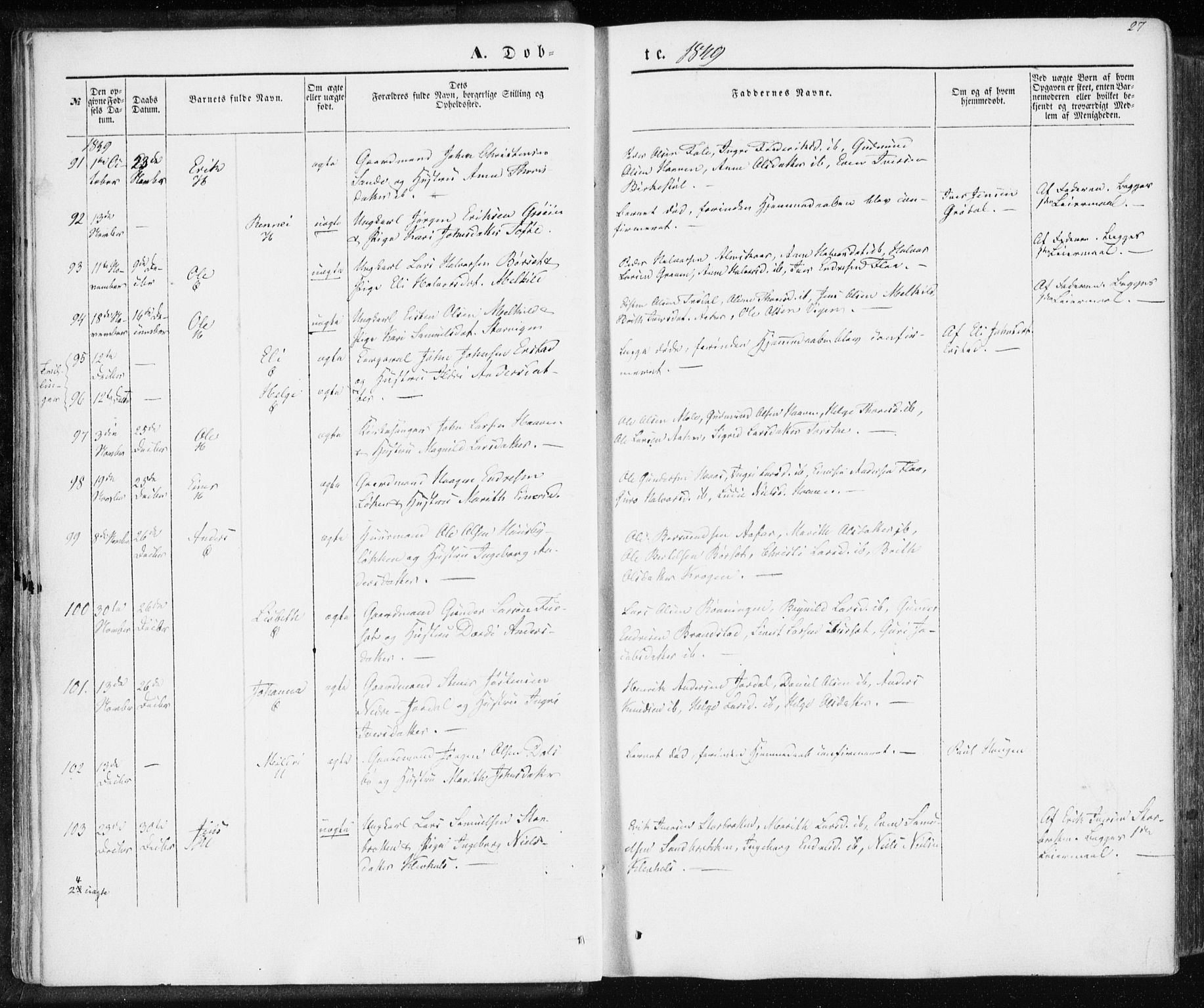 Ministerialprotokoller, klokkerbøker og fødselsregistre - Møre og Romsdal, SAT/A-1454/590/L1013: Parish register (official) no. 590A05, 1847-1877, p. 27