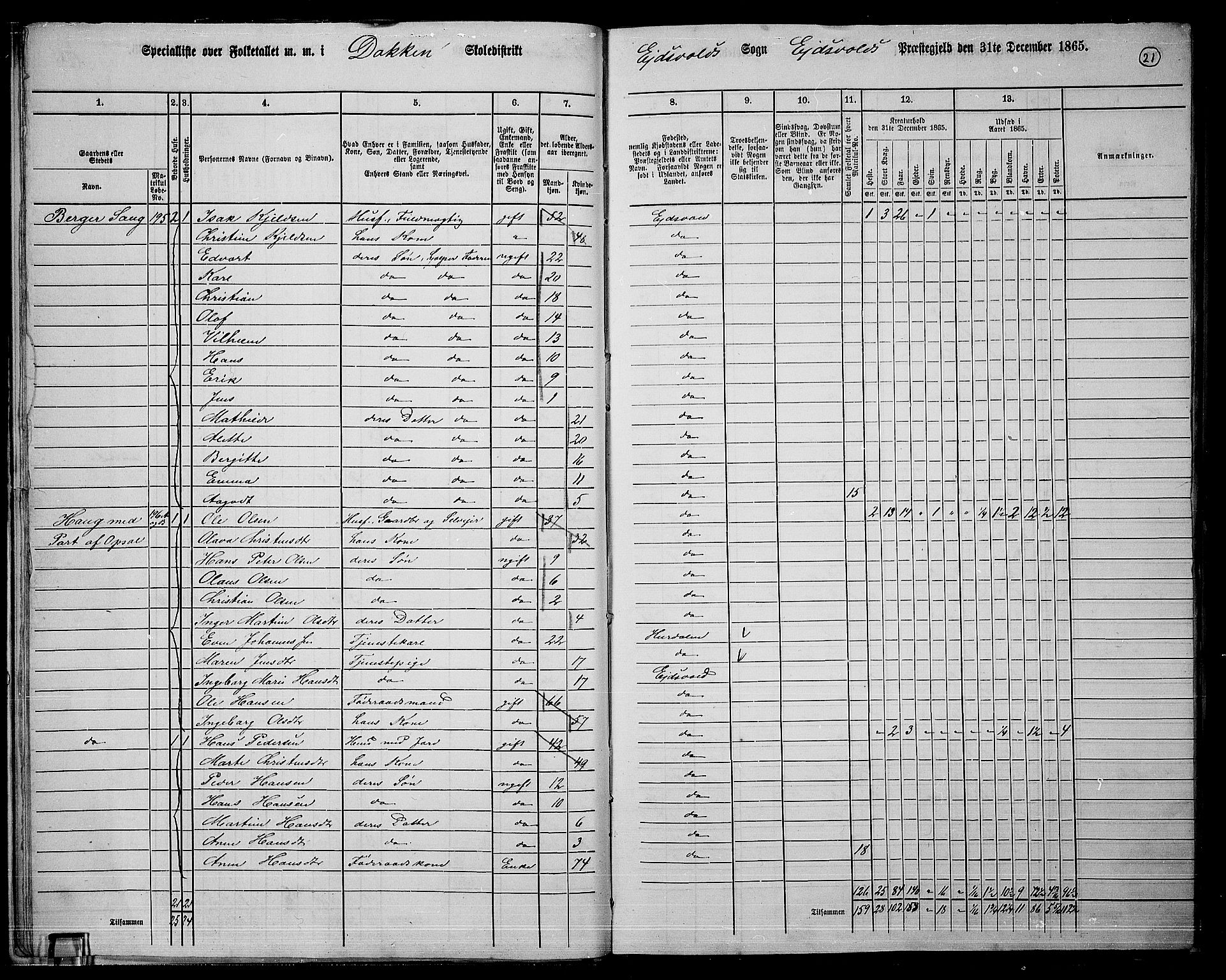 RA, 1865 census for Eidsvoll, 1865, p. 20