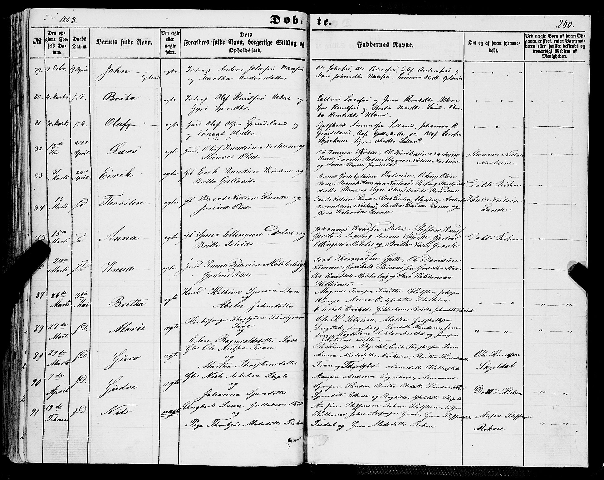 Voss sokneprestembete, SAB/A-79001/H/Haa: Parish register (official) no. A 16, 1849-1863, p. 240