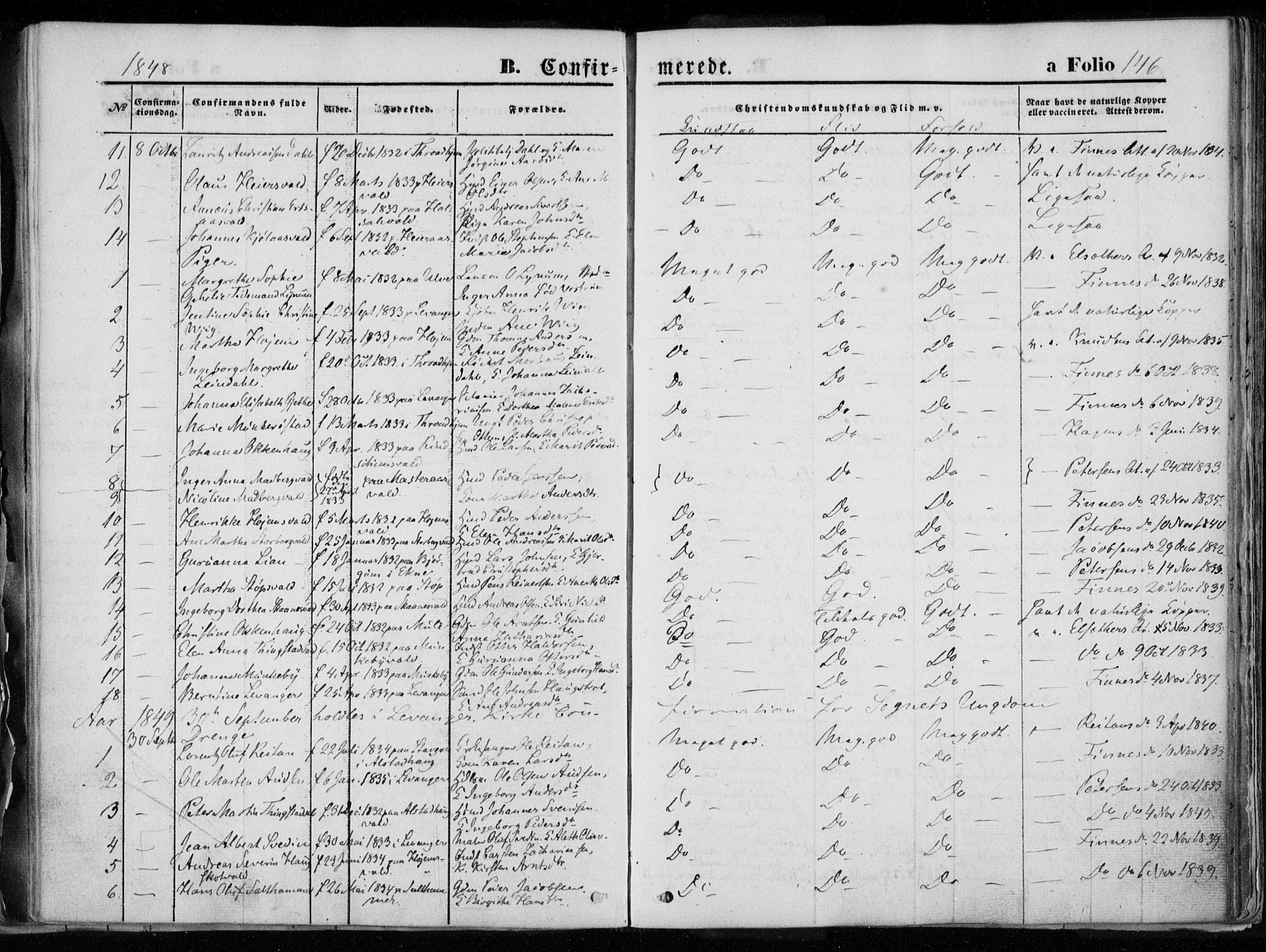 Ministerialprotokoller, klokkerbøker og fødselsregistre - Nord-Trøndelag, SAT/A-1458/720/L0183: Parish register (official) no. 720A01, 1836-1855, p. 146