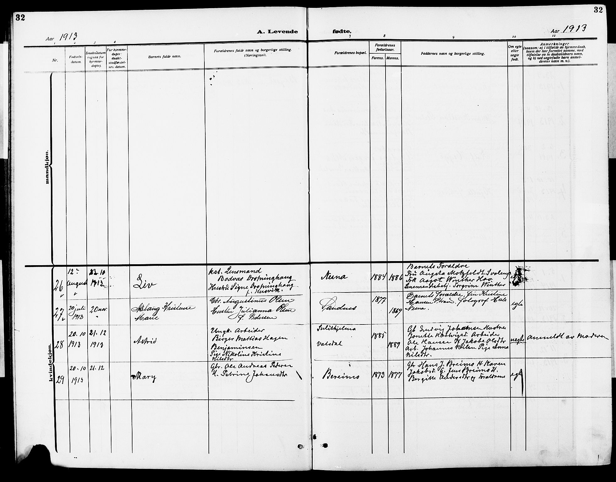 Ministerialprotokoller, klokkerbøker og fødselsregistre - Nordland, AV/SAT-A-1459/838/L0560: Parish register (copy) no. 838C07, 1910-1928, p. 32