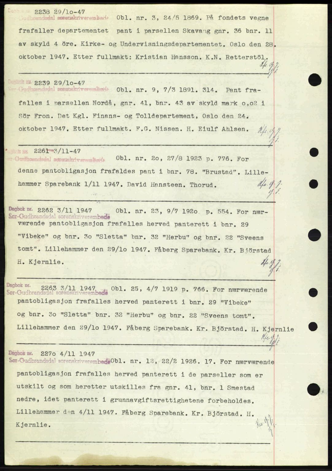 Sør-Gudbrandsdal tingrett, SAH/TING-004/H/Hb/Hbf/L0004: Mortgage book no. C5b, 1945-1951, Diary no: : 2238/1947