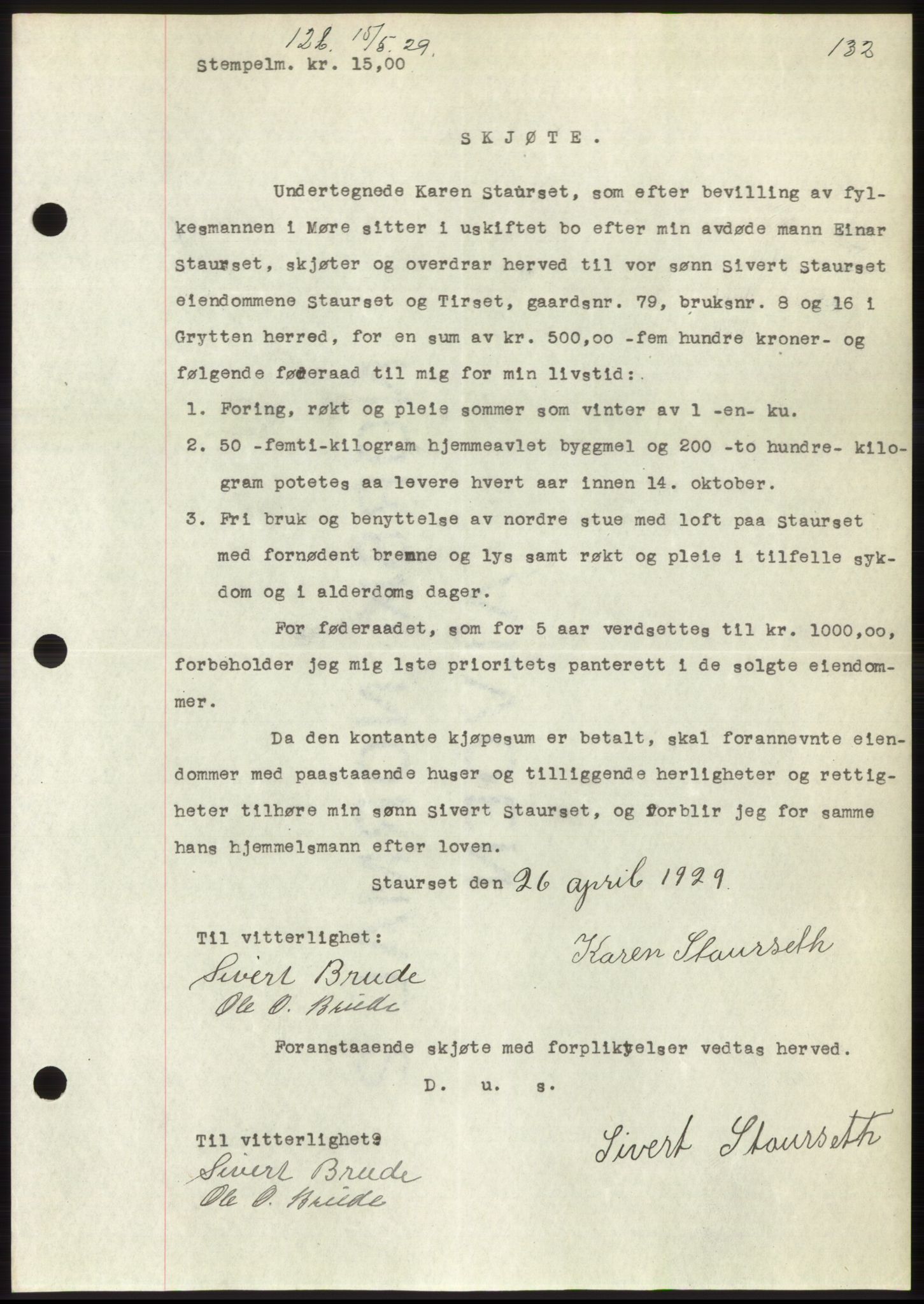 Romsdal sorenskriveri, AV/SAT-A-4149/1/2/2C/L0056: Mortgage book no. 50, 1929-1929, Deed date: 15.05.1929