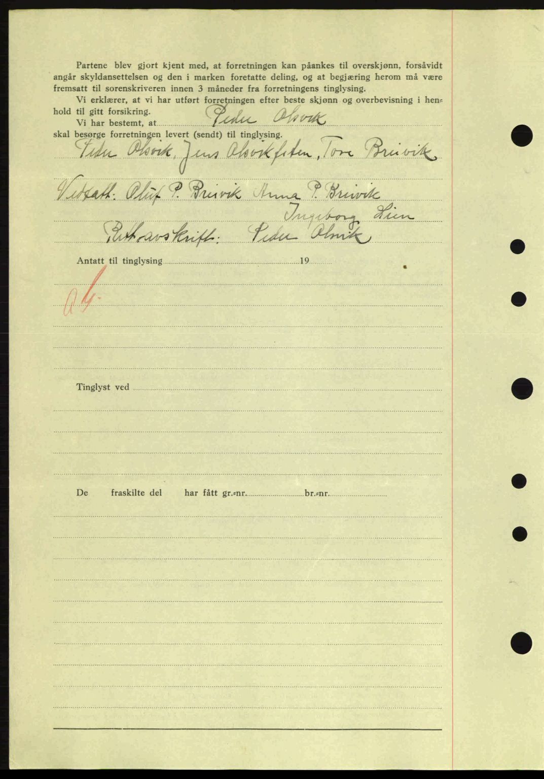 Nordre Sunnmøre sorenskriveri, SAT/A-0006/1/2/2C/2Ca: Mortgage book no. A11, 1941-1941, Diary no: : 1264/1941