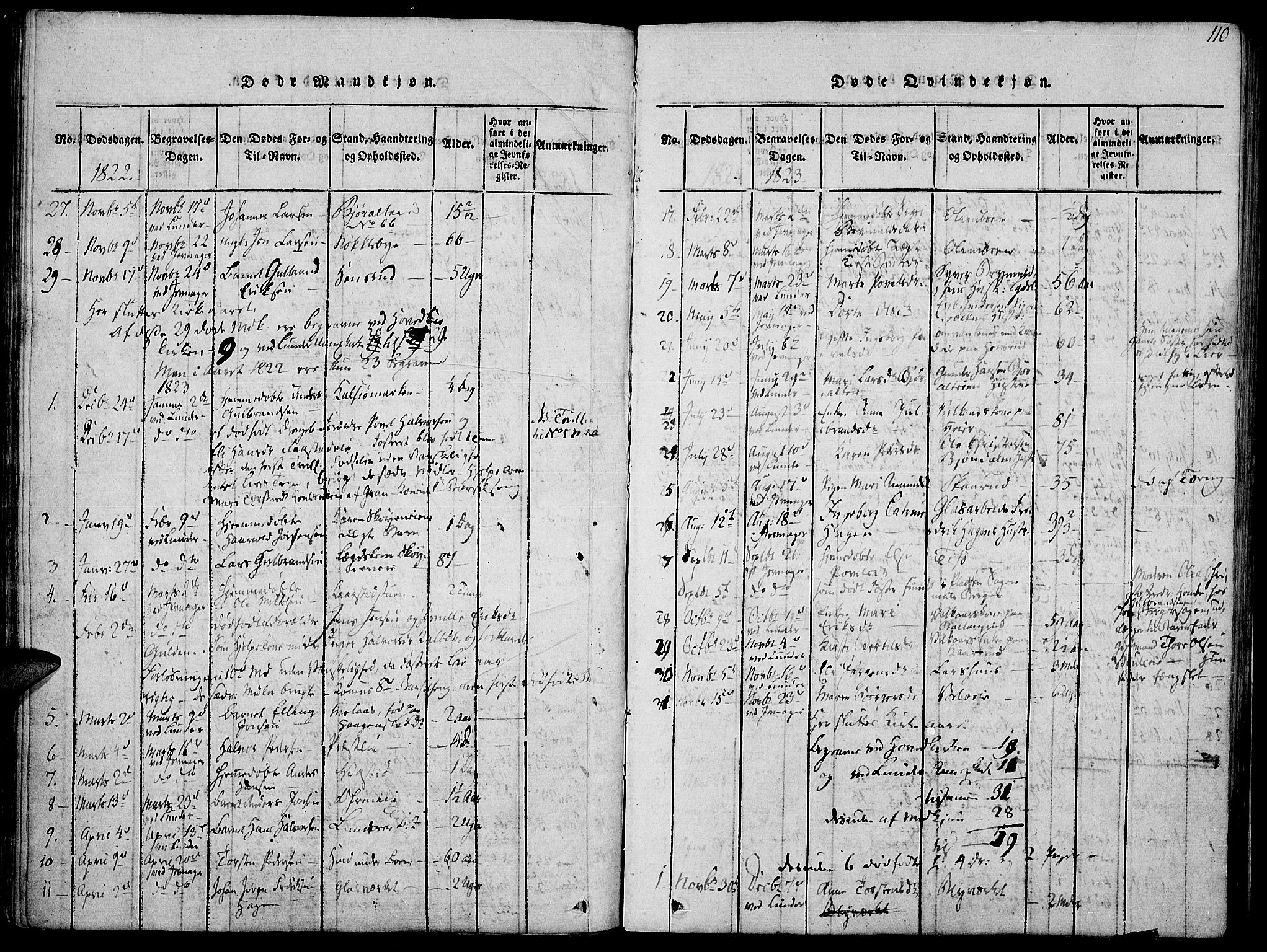 Jevnaker prestekontor, SAH/PREST-116/H/Ha/Haa/L0005: Parish register (official) no. 5, 1815-1837, p. 110