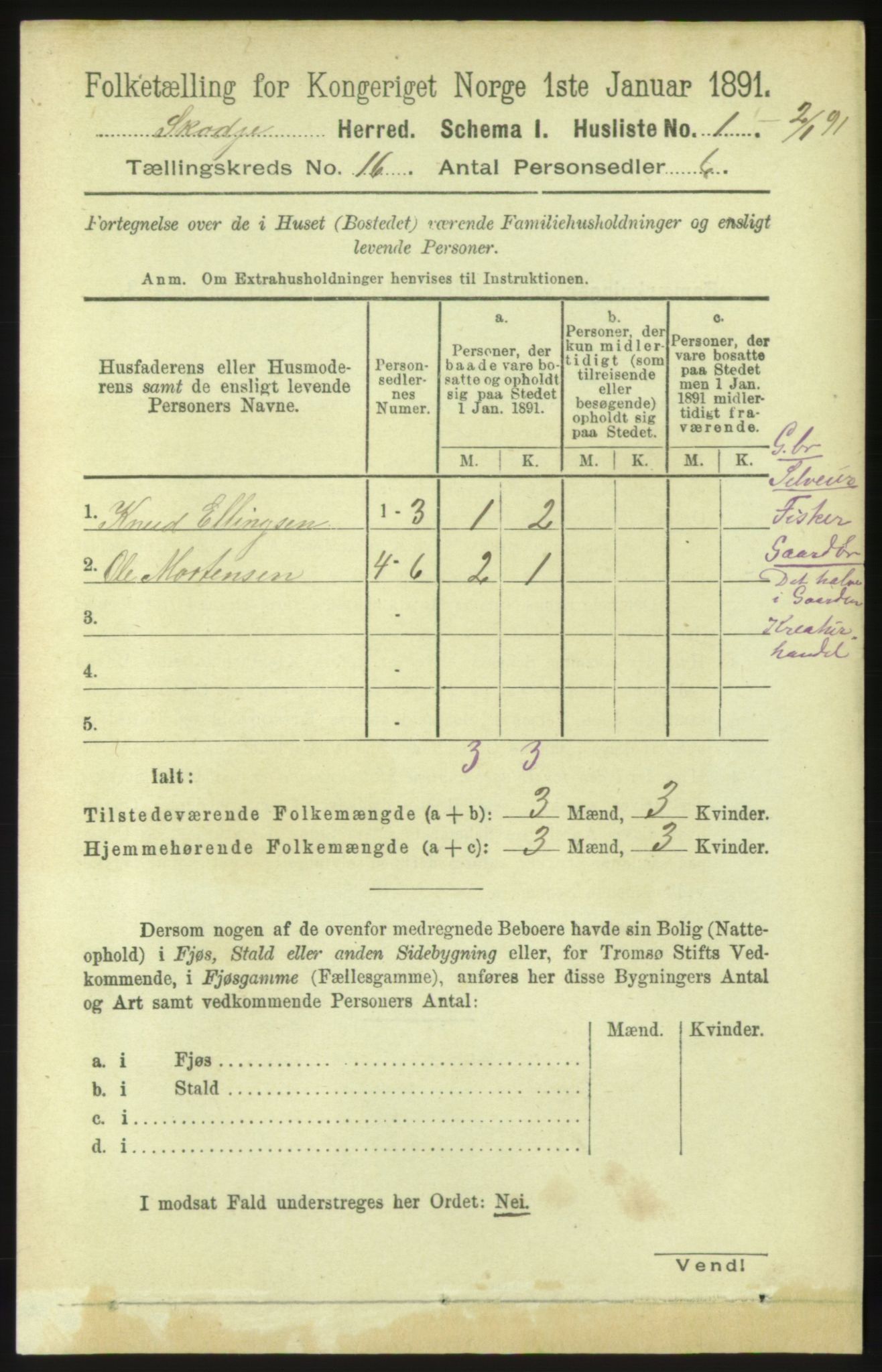 RA, 1891 census for 1529 Skodje, 1891, p. 3330