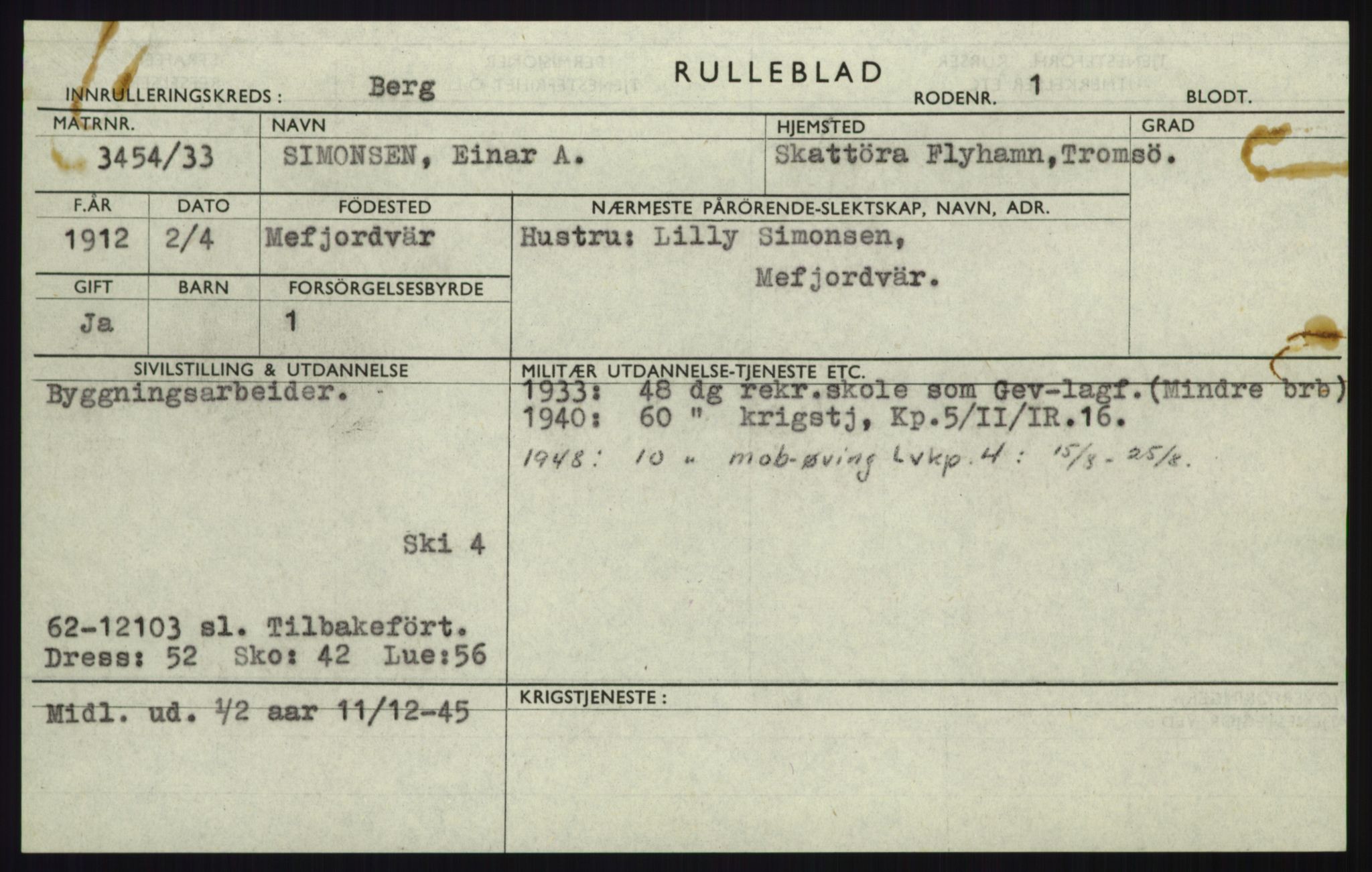 Forsvaret, Troms infanteriregiment nr. 16, AV/RA-RAFA-3146/P/Pa/L0017: Rulleblad for regimentets menige mannskaper, årsklasse 1933, 1933, p. 1149