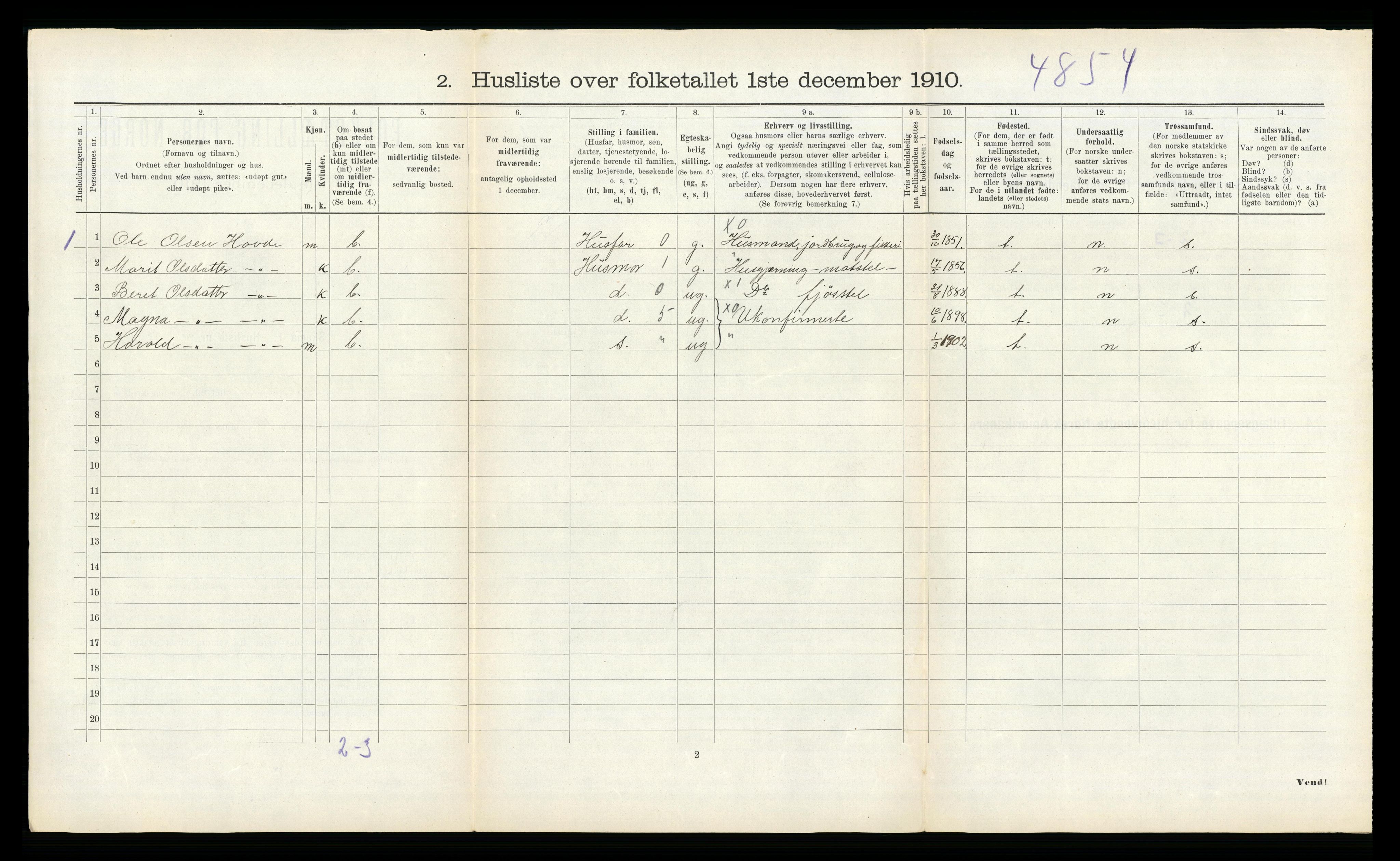 RA, 1910 census for Voll, 1910, p. 181