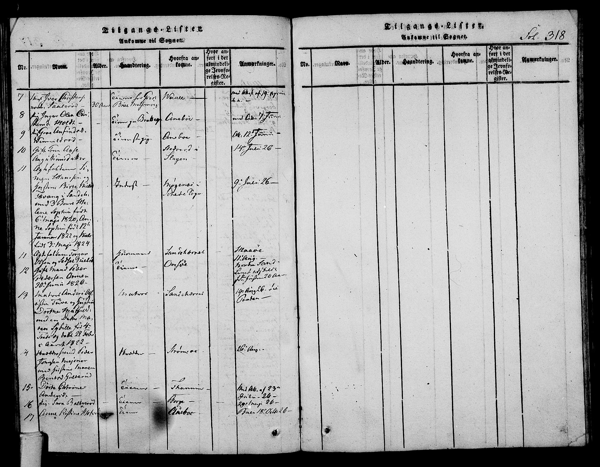 Stokke kirkebøker, AV/SAKO-A-320/F/Fa/L0005: Parish register (official) no. I 5, 1815-1826, p. 318