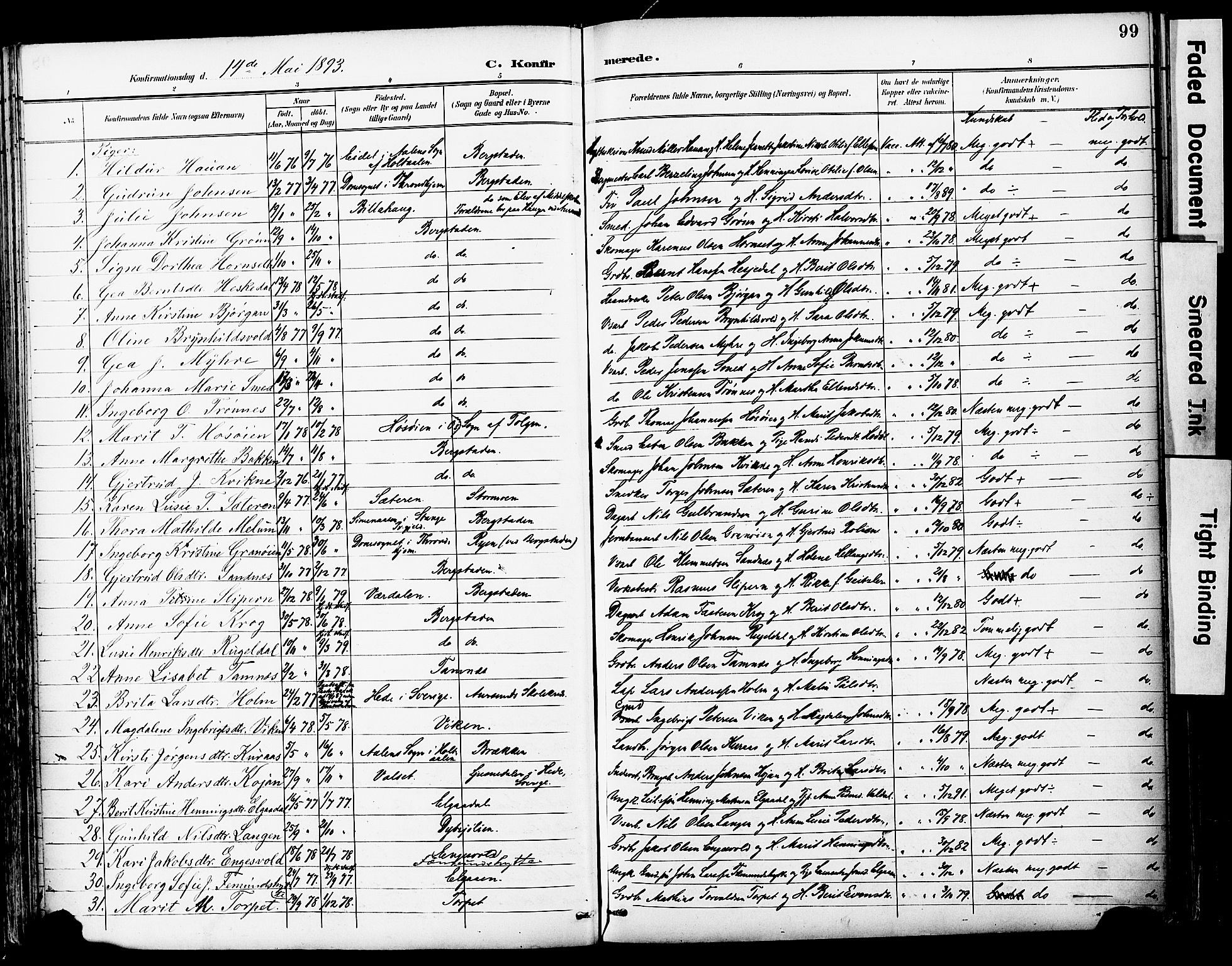 Ministerialprotokoller, klokkerbøker og fødselsregistre - Sør-Trøndelag, SAT/A-1456/681/L0935: Parish register (official) no. 681A13, 1890-1898, p. 99