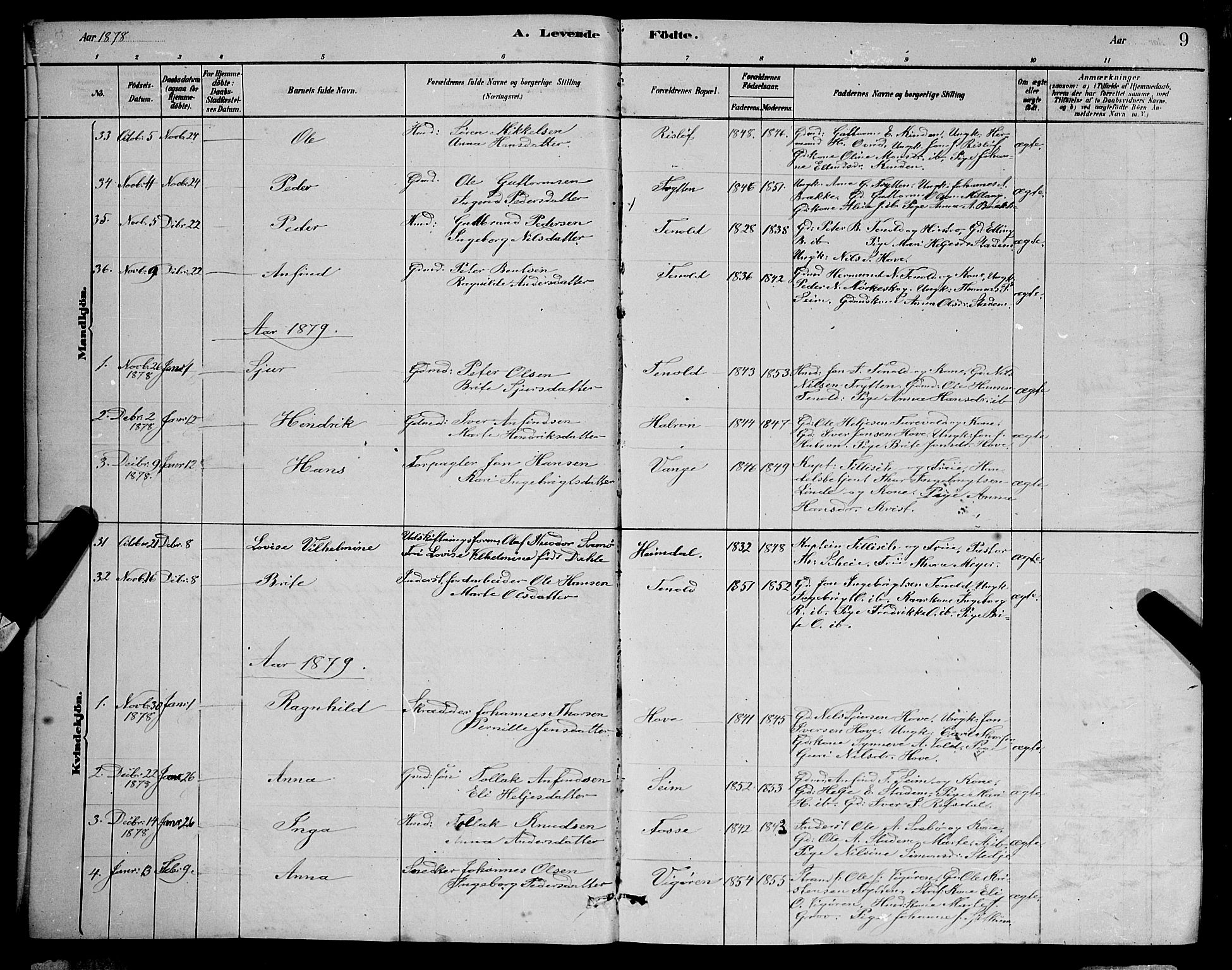 Vik sokneprestembete, AV/SAB-A-81501/H/Hab/Haba/L0003: Parish register (copy) no. A 3, 1878-1894, p. 9