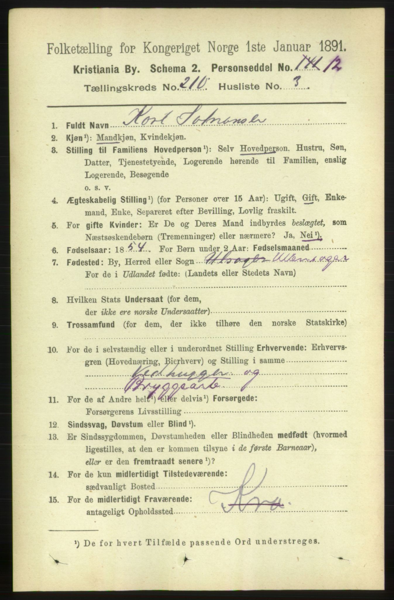 RA, 1891 census for 0301 Kristiania, 1891, p. 125443