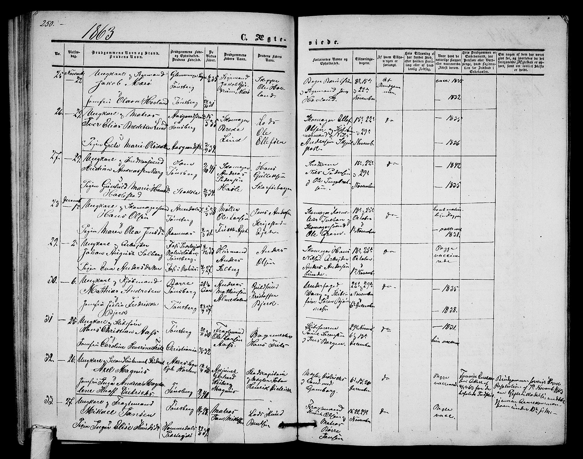 Tønsberg kirkebøker, AV/SAKO-A-330/G/Ga/L0003: Parish register (copy) no. 3, 1855-1864, p. 250