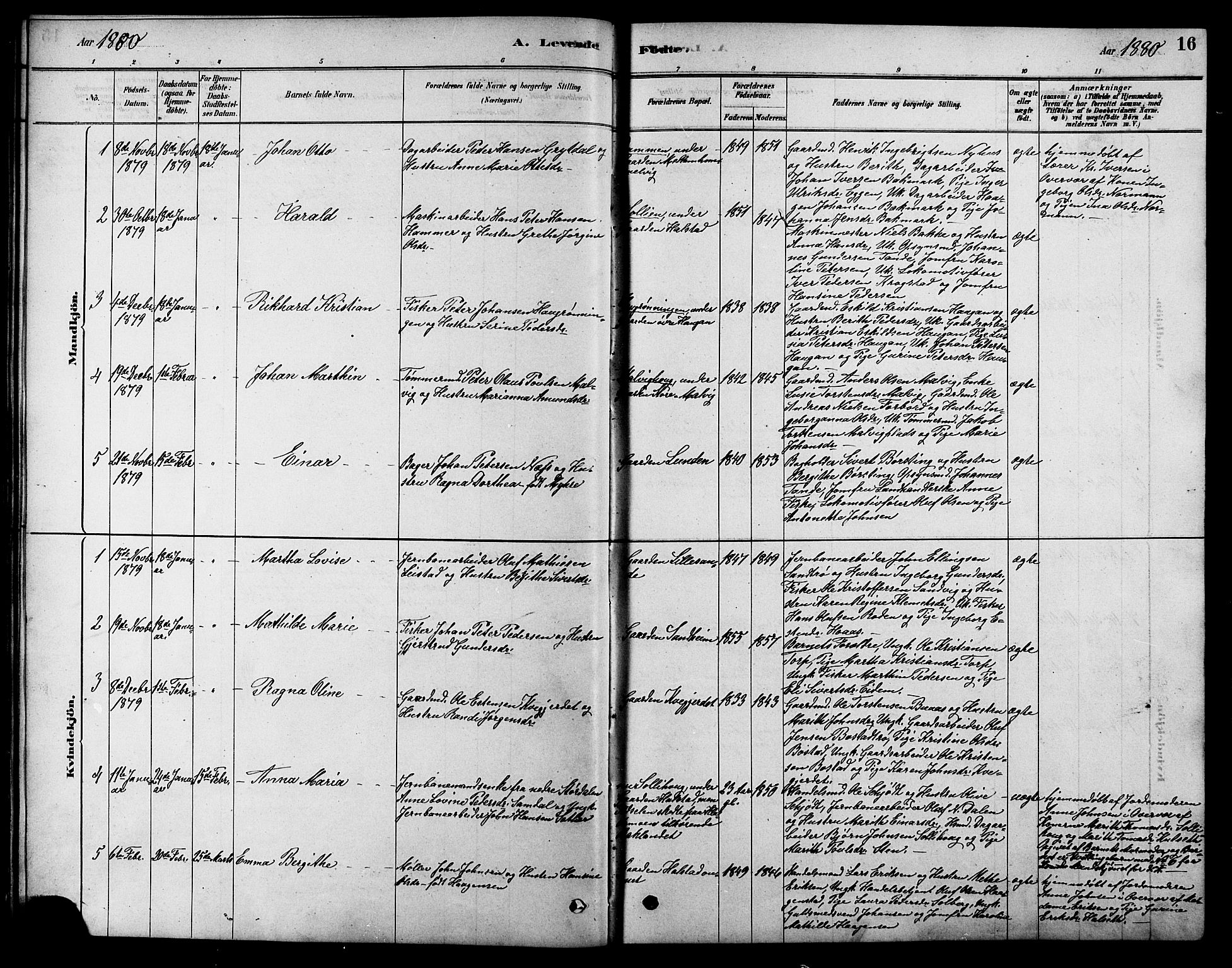 Ministerialprotokoller, klokkerbøker og fødselsregistre - Sør-Trøndelag, SAT/A-1456/616/L0423: Parish register (copy) no. 616C06, 1878-1903, p. 16