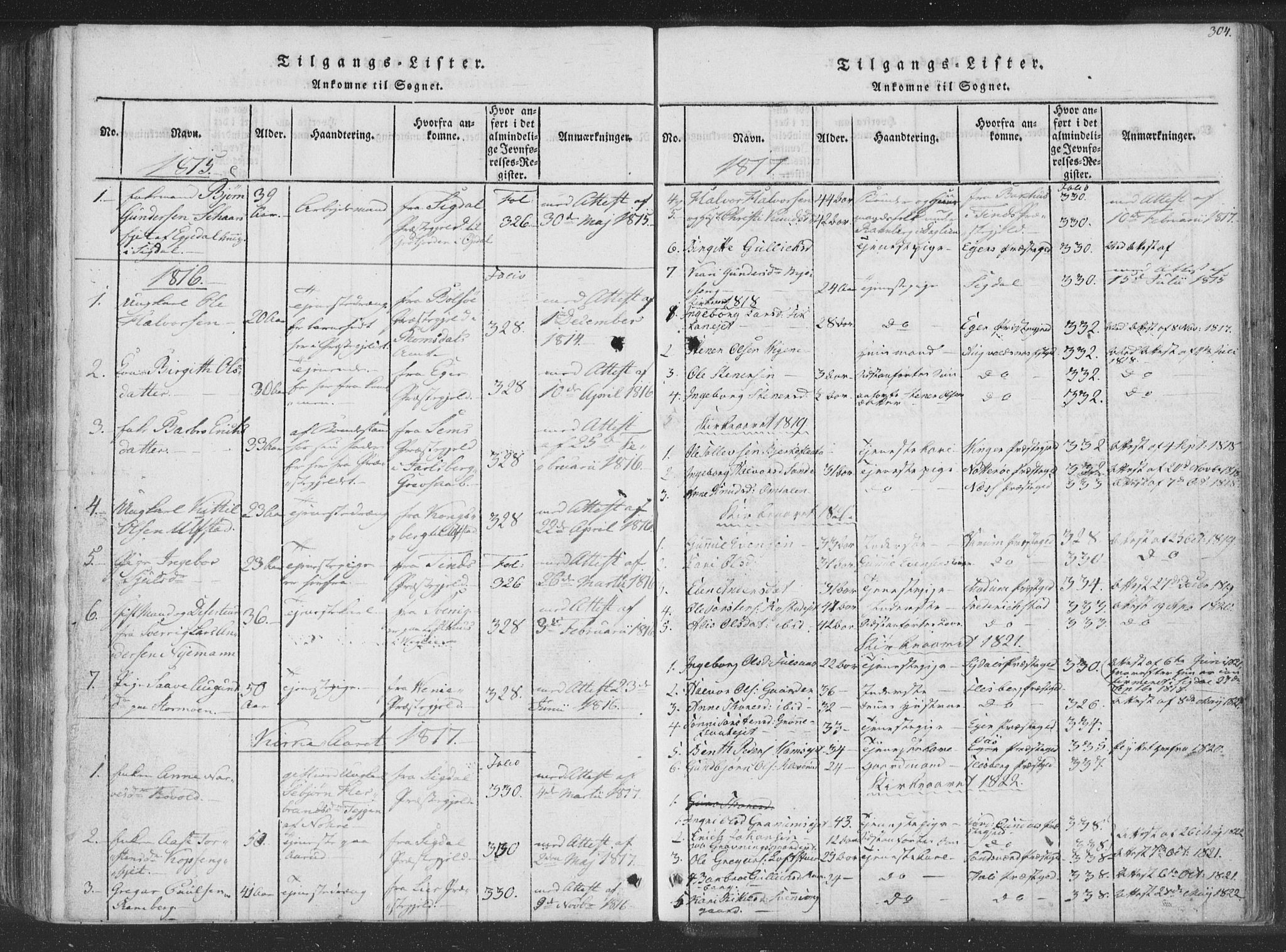 Rollag kirkebøker, AV/SAKO-A-240/F/Fa/L0006: Parish register (official) no. I 6, 1814-1828, p. 304