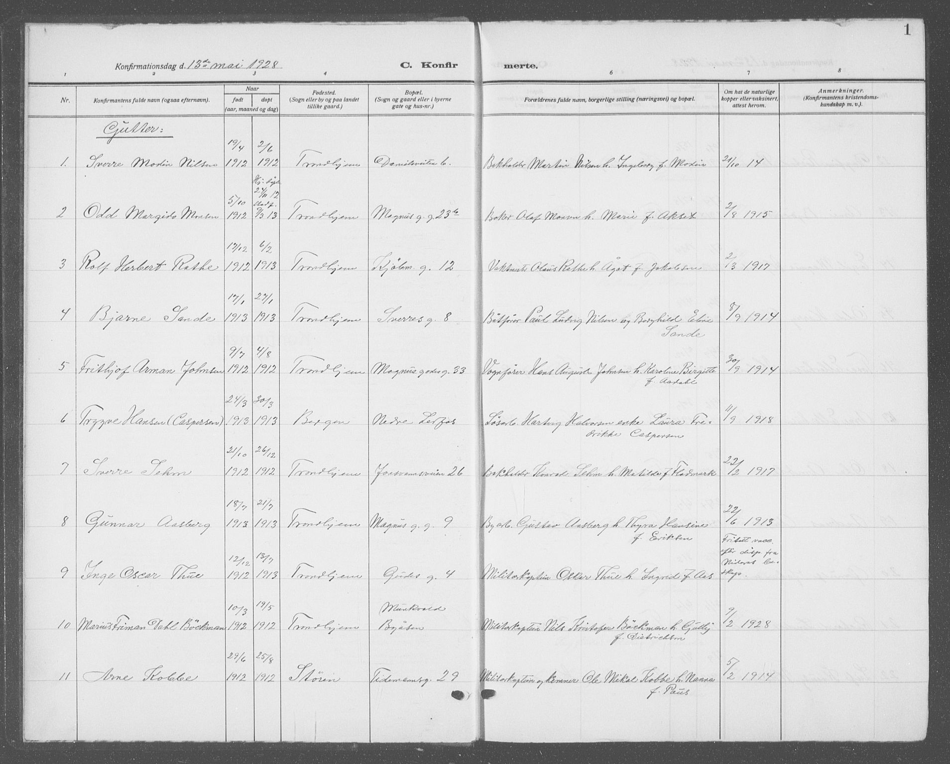 Ministerialprotokoller, klokkerbøker og fødselsregistre - Sør-Trøndelag, SAT/A-1456/601/L0099: Parish register (copy) no. 601C17, 1928-1941, p. 1