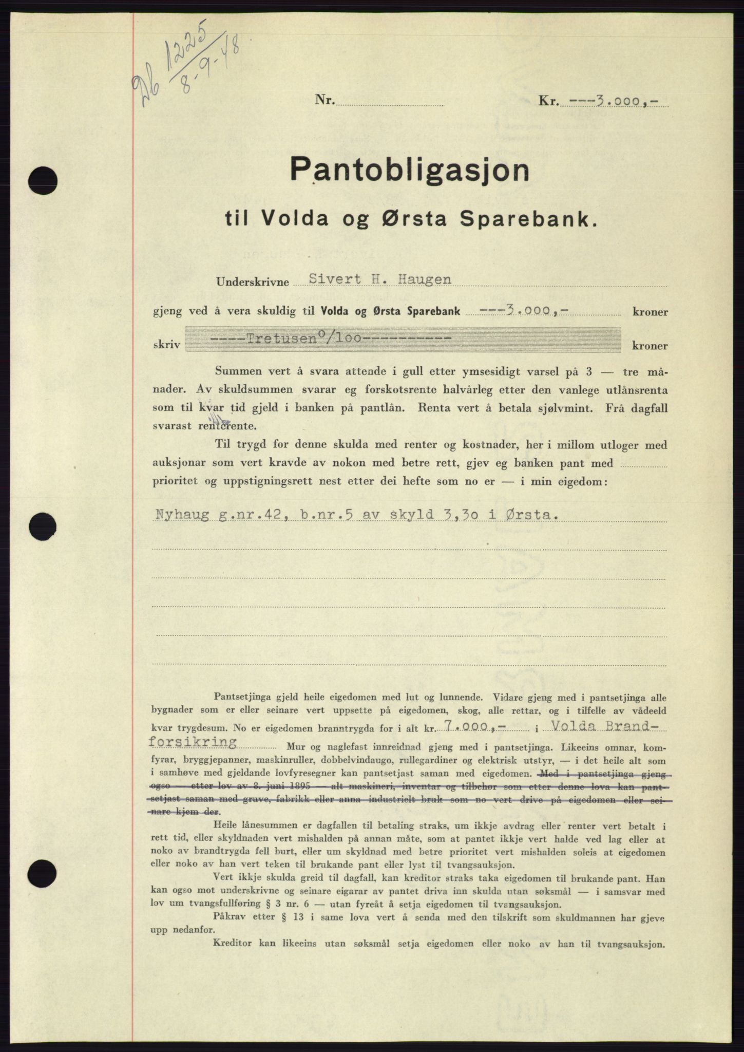 Søre Sunnmøre sorenskriveri, AV/SAT-A-4122/1/2/2C/L0116: Mortgage book no. 4B, 1948-1949, Diary no: : 1225/1948